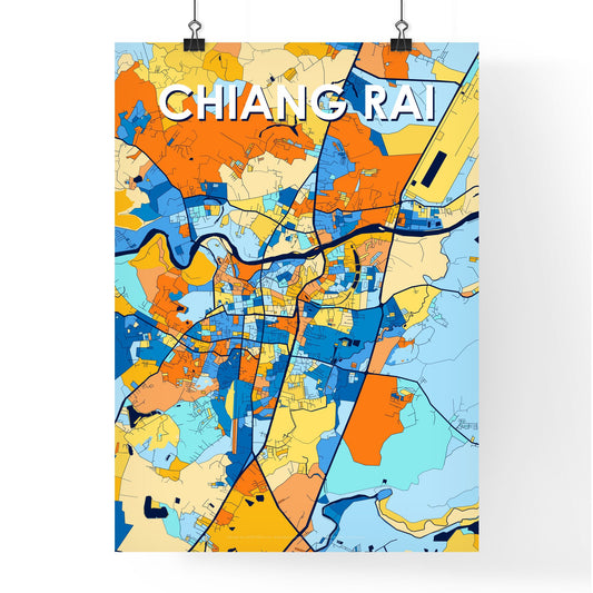 CHIANG RAI THAILAND Vibrant Colorful Art Map Poster Blue Orange