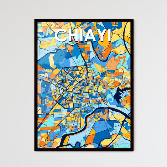 CHIAYI TAIWAN Vibrant Colorful Art Map Poster Blue Orange