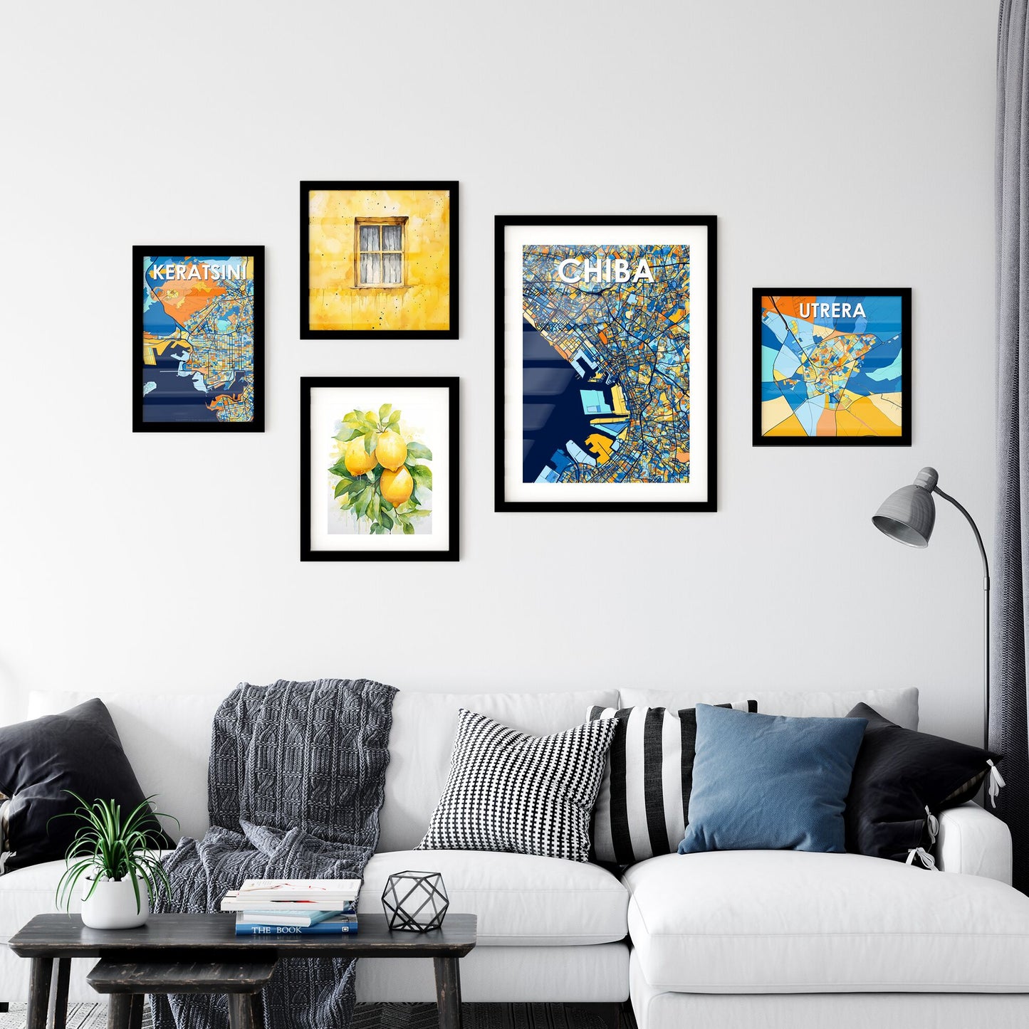 CHIBA JAPAN Vibrant Colorful Art Map Poster Blue Orange