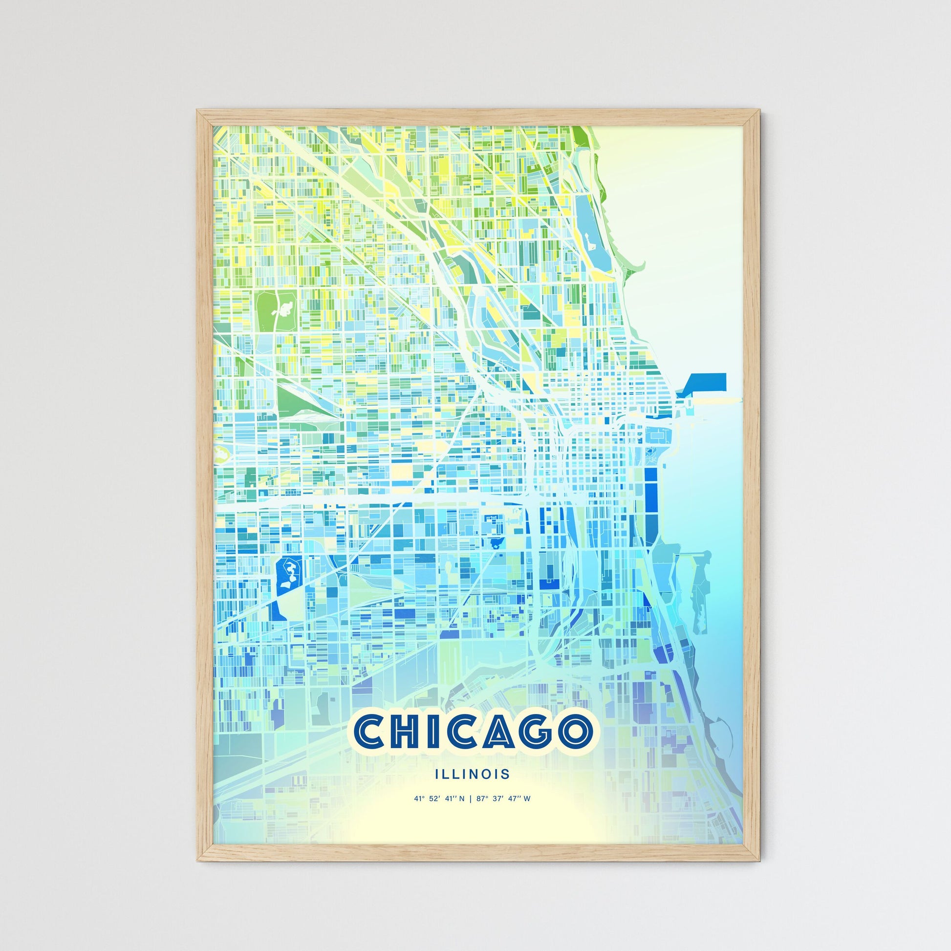Colorful Chicago Illinois Fine Art Map Cool Blue