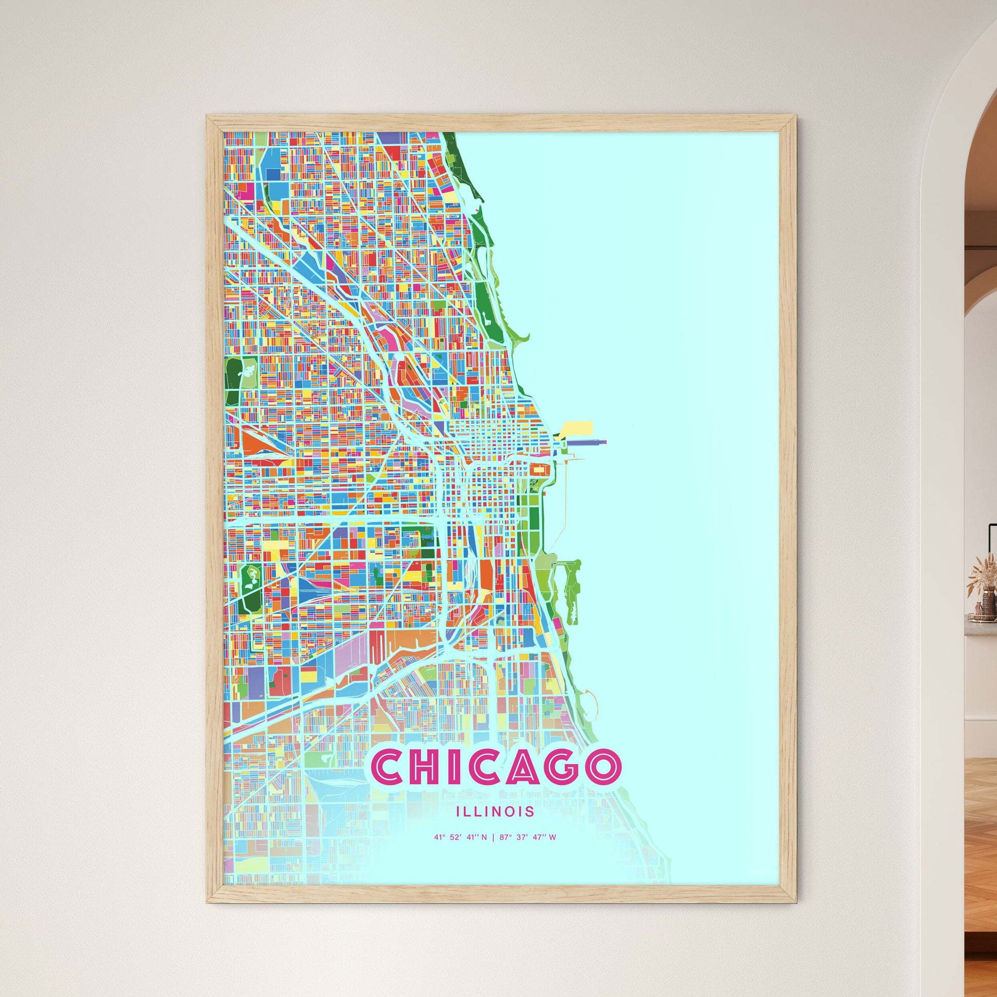 Colorful Chicago Illinois Fine Art Map Crazy Colors