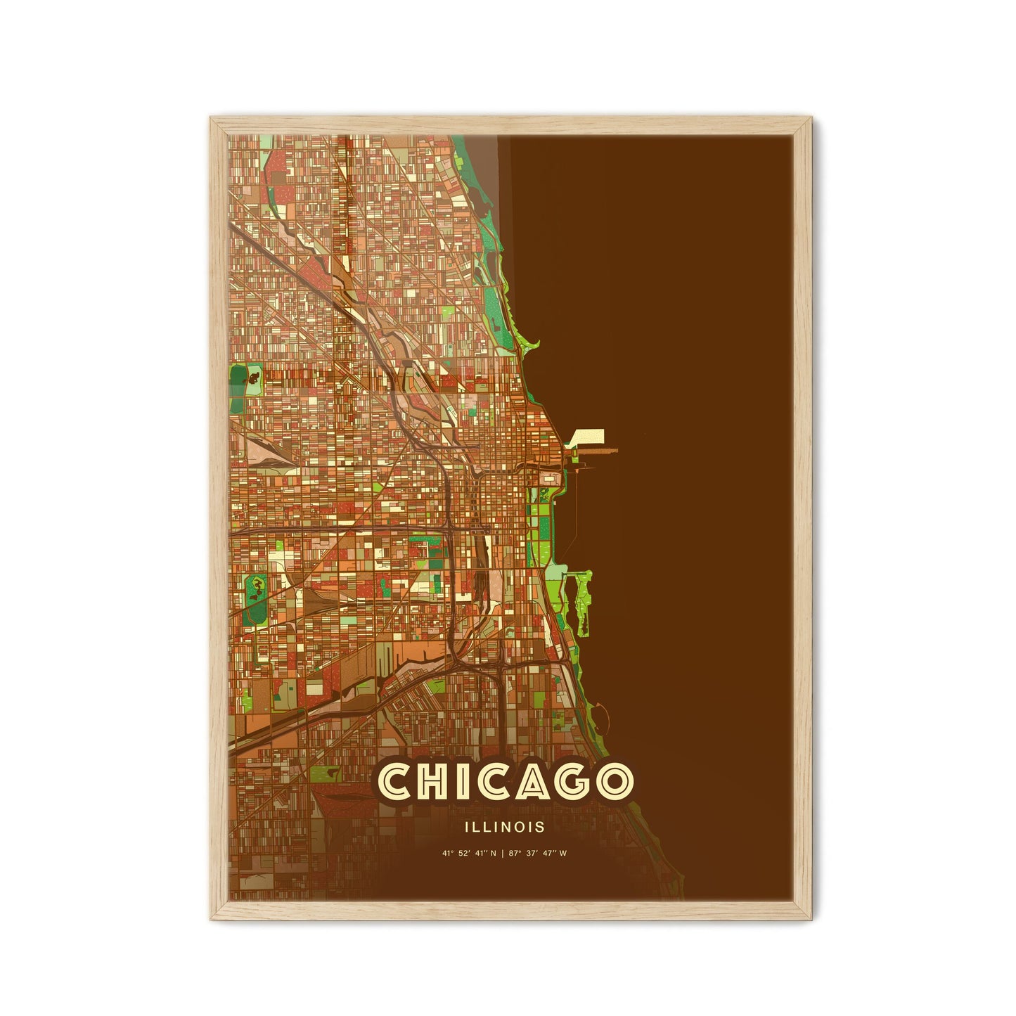 Colorful Chicago Illinois Fine Art Map Farmhouse
