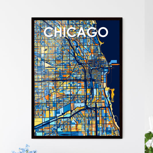 CHICAGO ILLINOIS Vibrant Colorful Art Map Poster Blue Orange