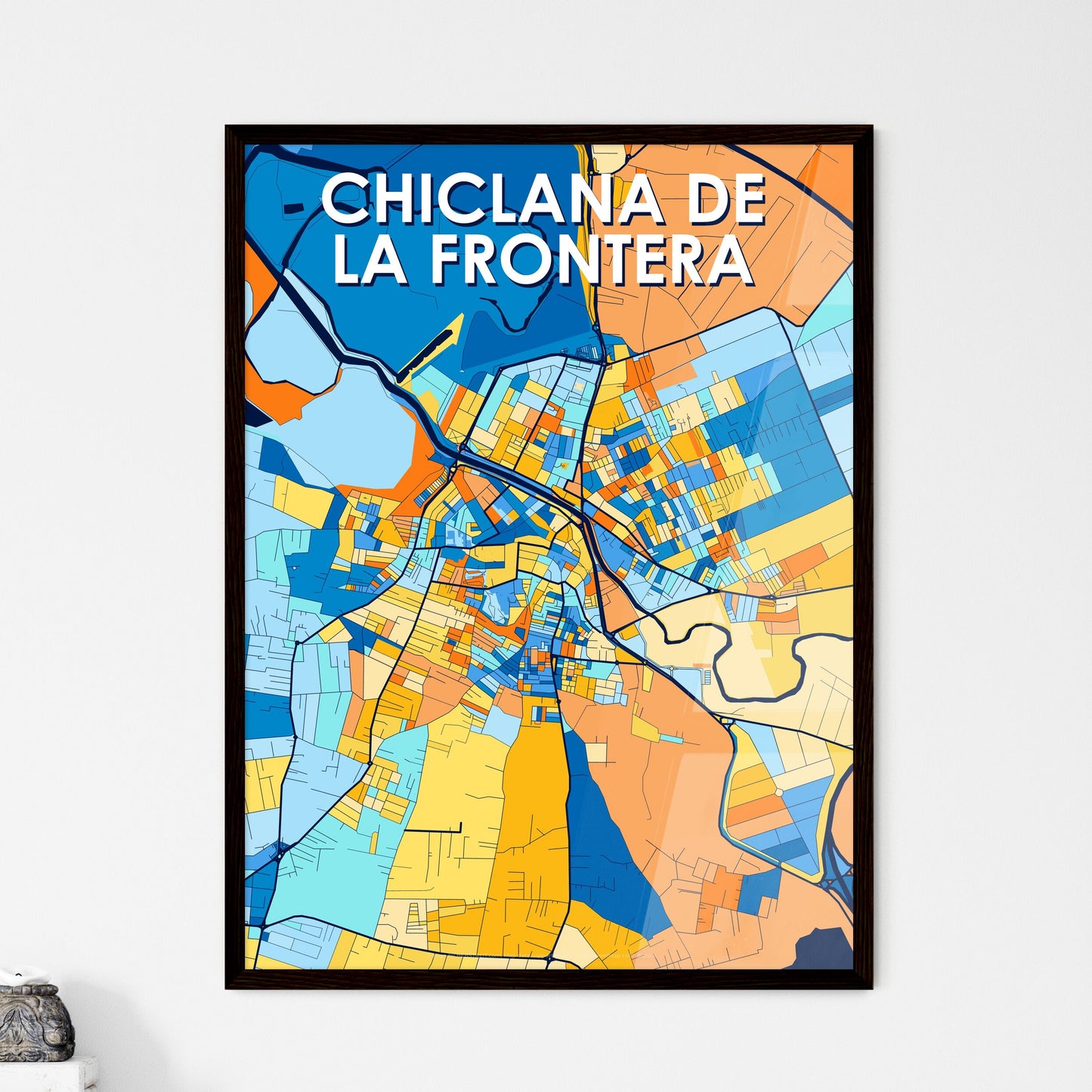 CHICLANA DE LA FRONTERA SPAIN Vibrant Colorful Art Map Poster Blue Orange