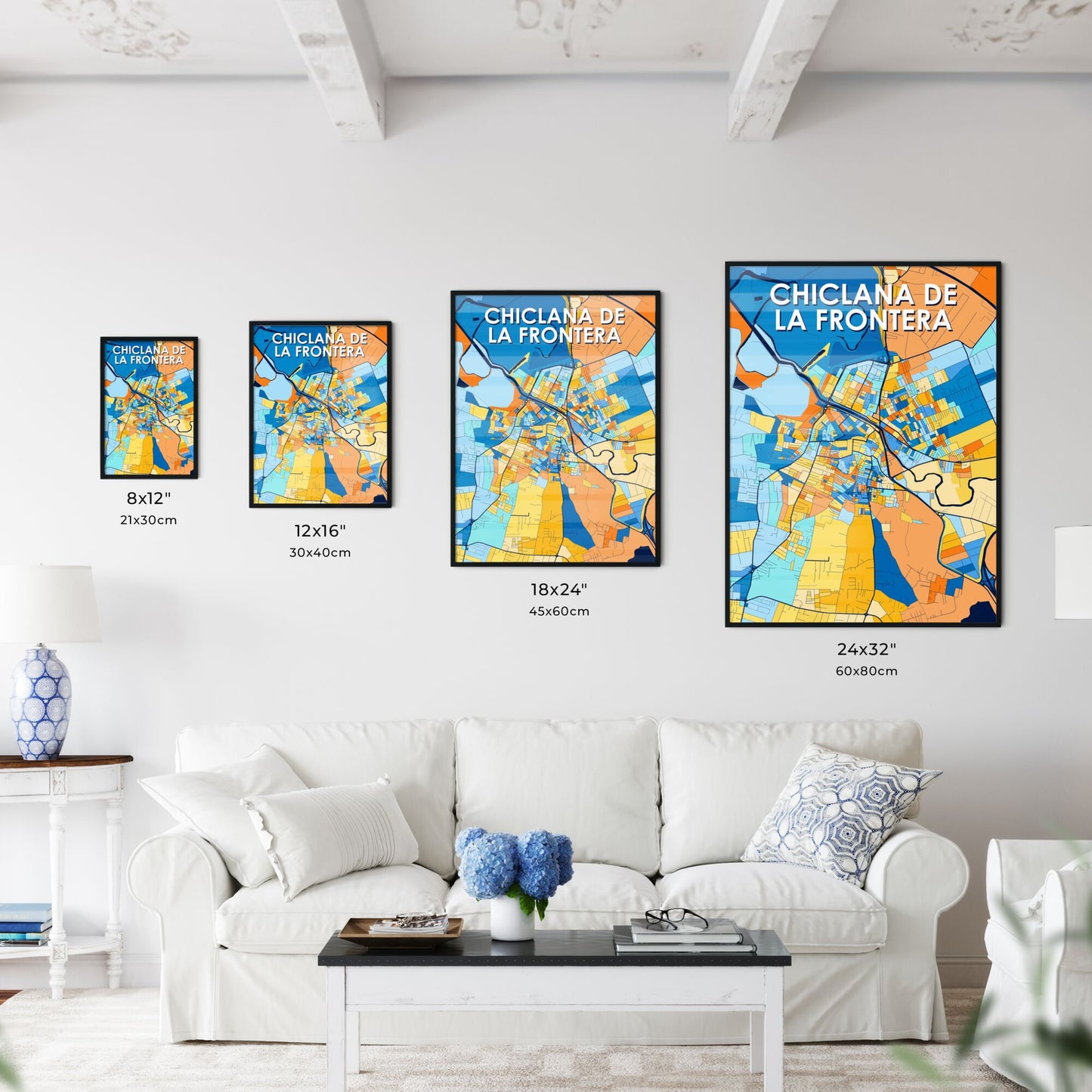 CHICLANA DE LA FRONTERA SPAIN Vibrant Colorful Art Map Poster Blue Orange