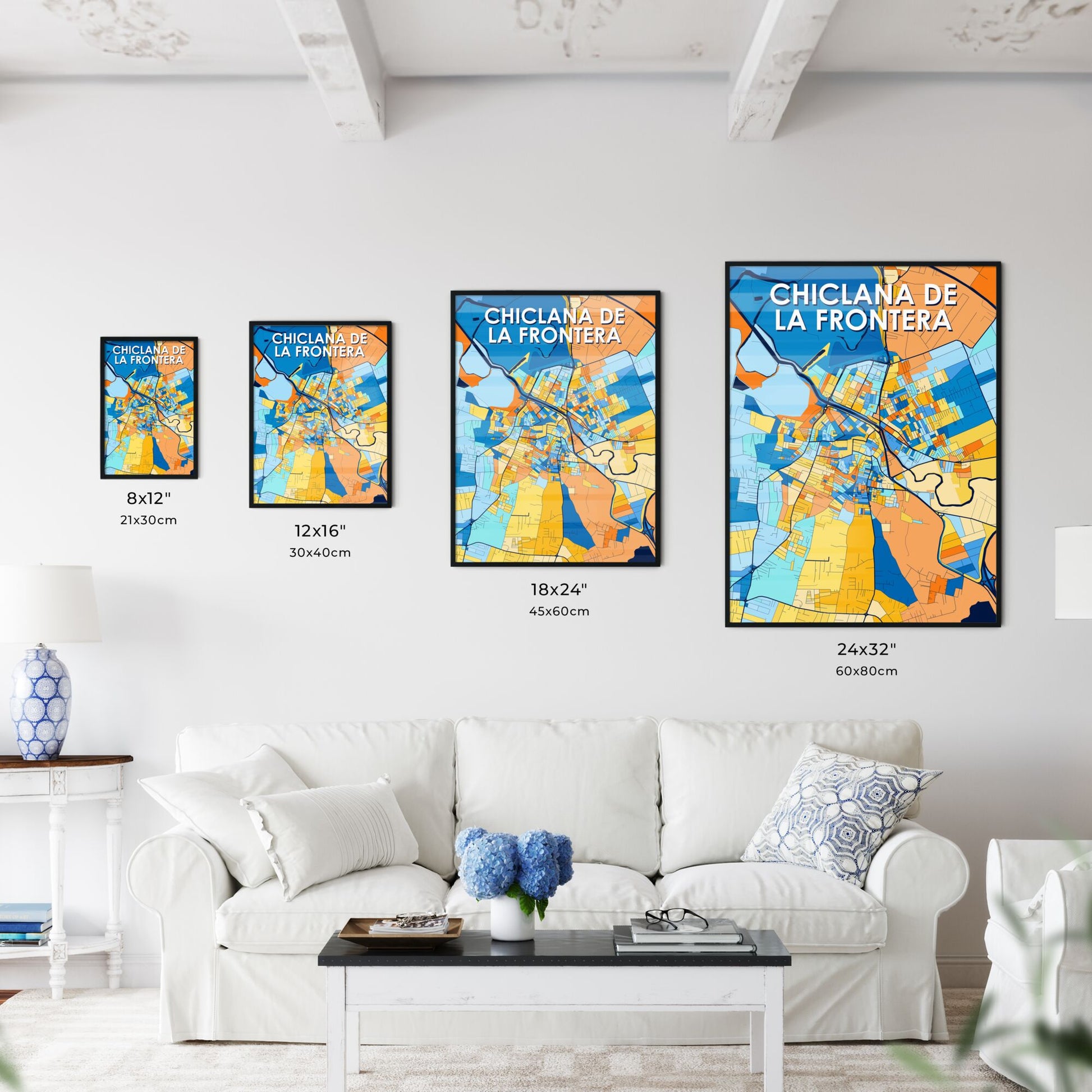 CHICLANA DE LA FRONTERA SPAIN Vibrant Colorful Art Map Poster Blue Orange
