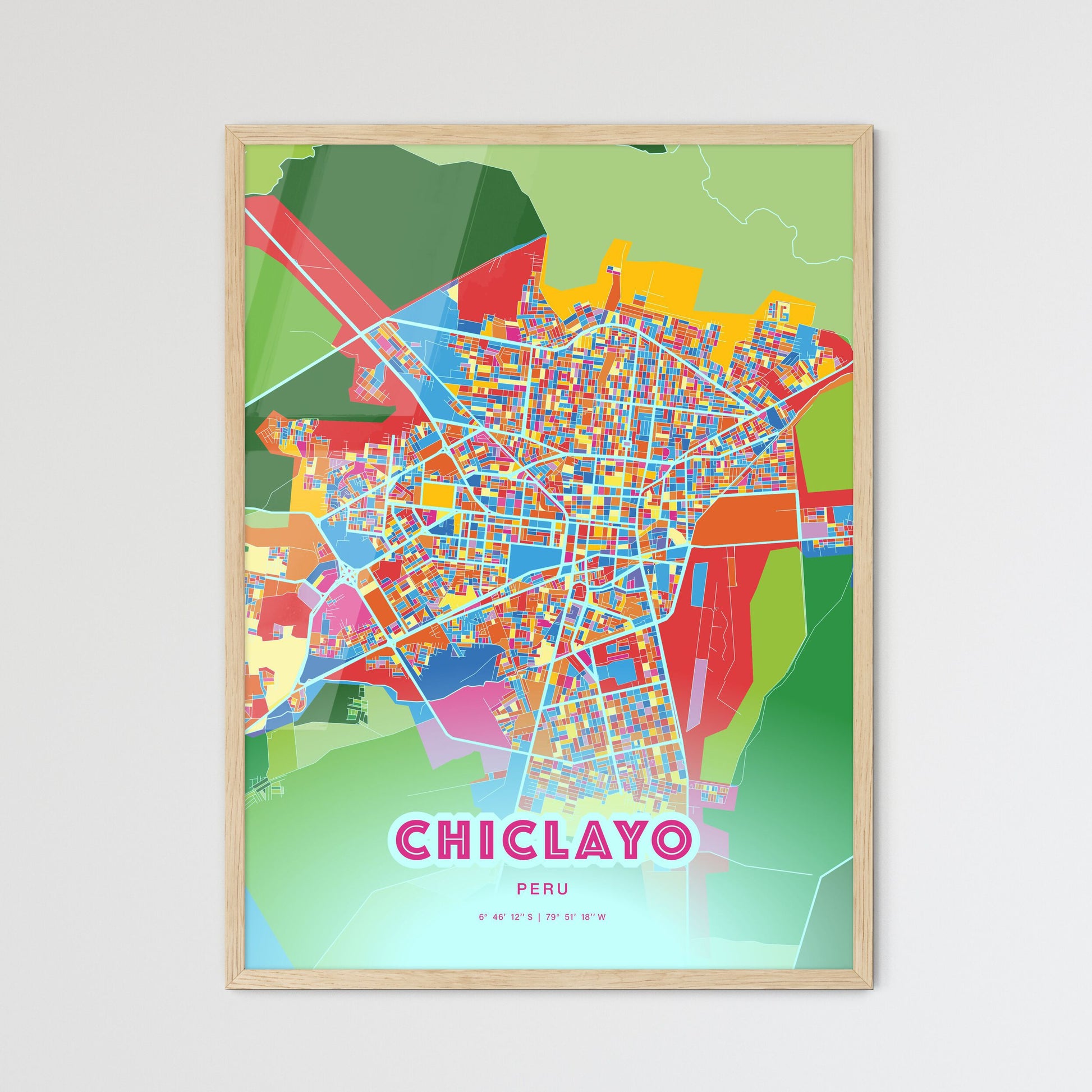 Colorful Chiclayo Peru Fine Art Map Crazy Colors