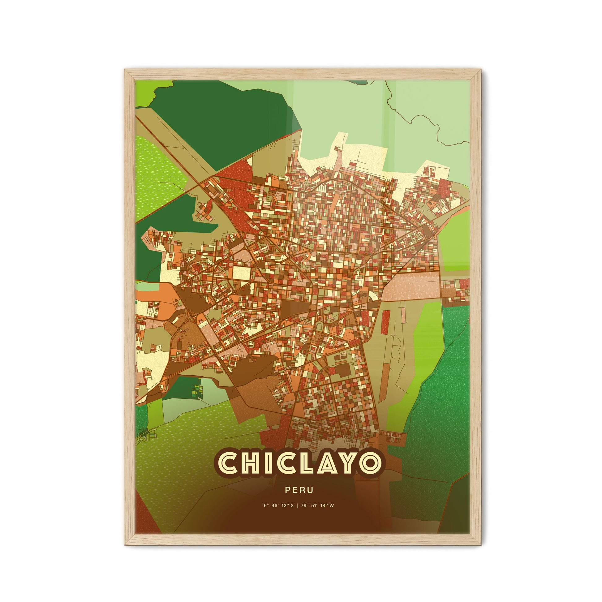 Colorful Chiclayo Peru Fine Art Map Farmhouse