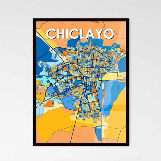 CHICLAYO PERU Vibrant Colorful Art Map Poster Blue Orange