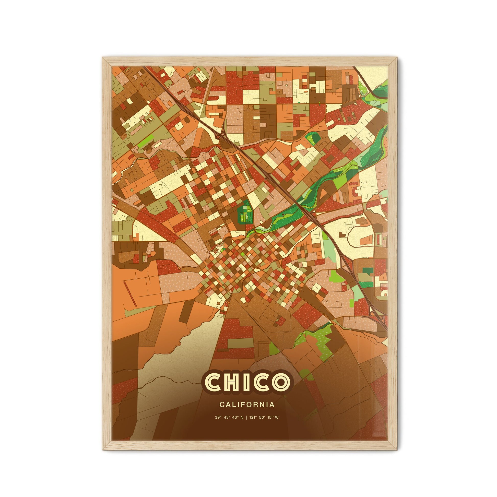 Colorful Chico California Fine Art Map Farmhouse