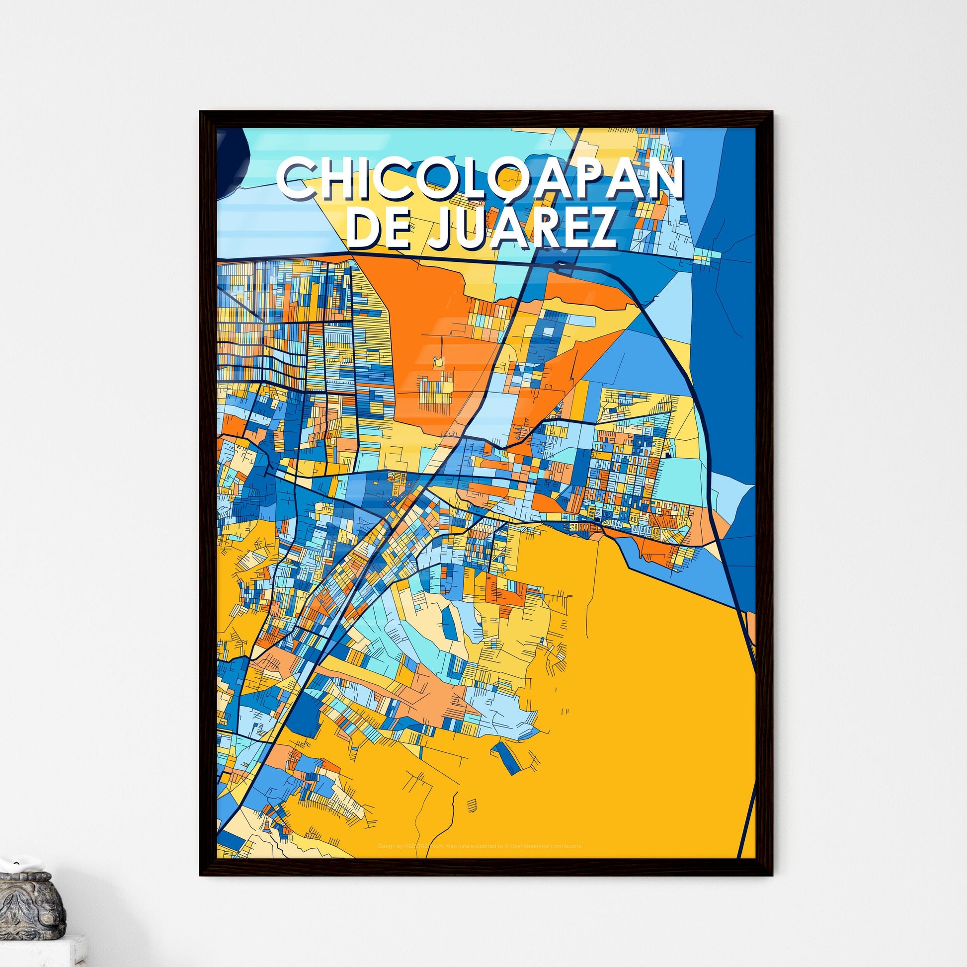 CHICOLOAPAN DE JUÁREZ MEXICO Vibrant Colorful Art Map Poster Blue Orange