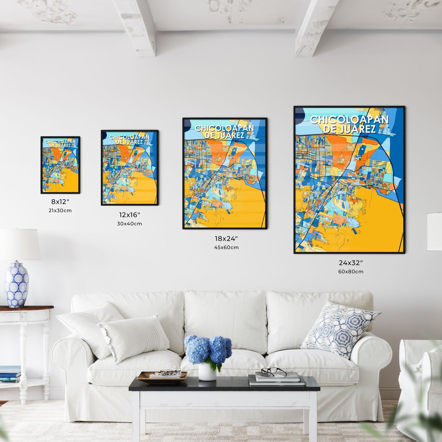 CHICOLOAPAN DE JUÁREZ MEXICO Vibrant Colorful Art Map Poster Blue Orange
