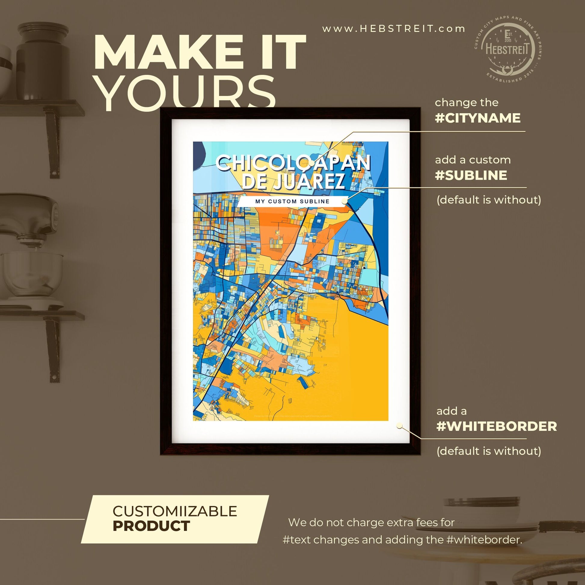 CHICOLOAPAN DE JUÁREZ MEXICO Vibrant Colorful Art Map Poster Blue Orange