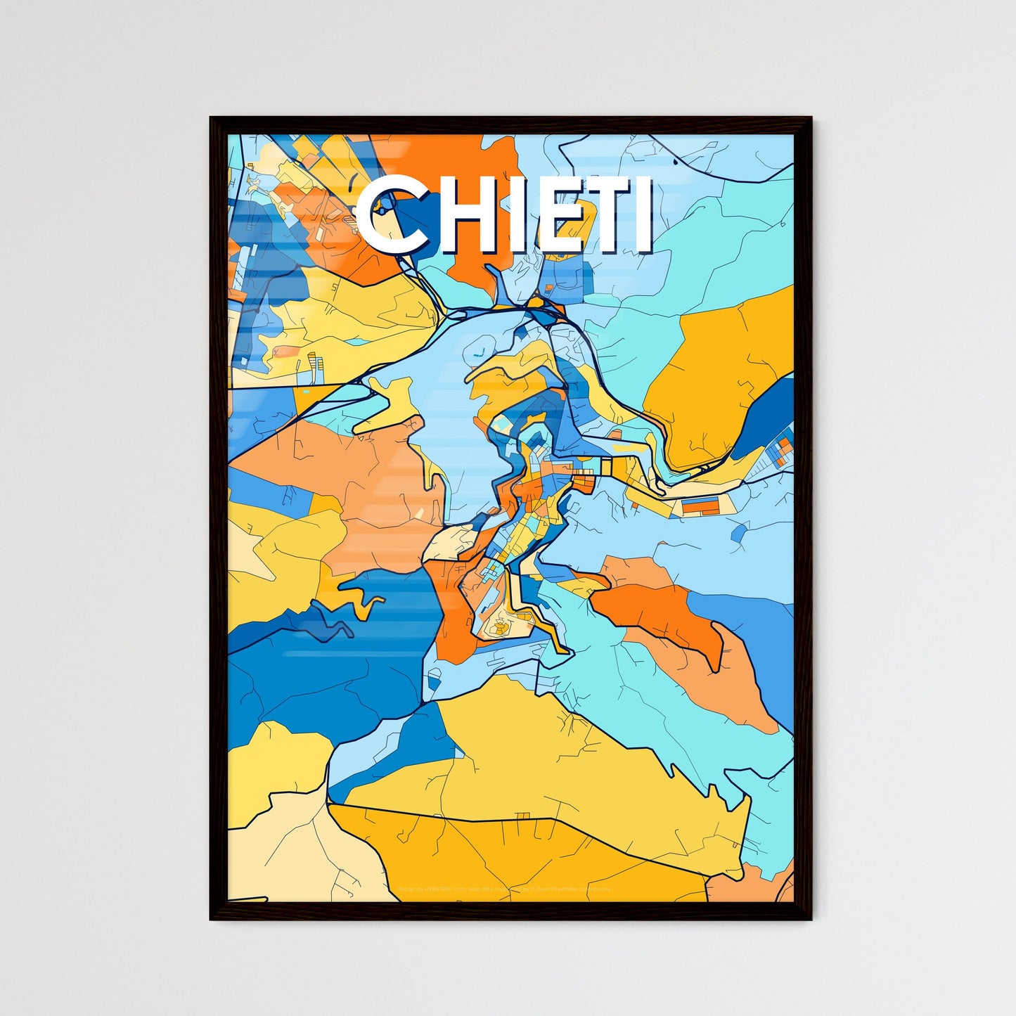 CHIETI ITALY Vibrant Colorful Art Map Poster Blue Orange