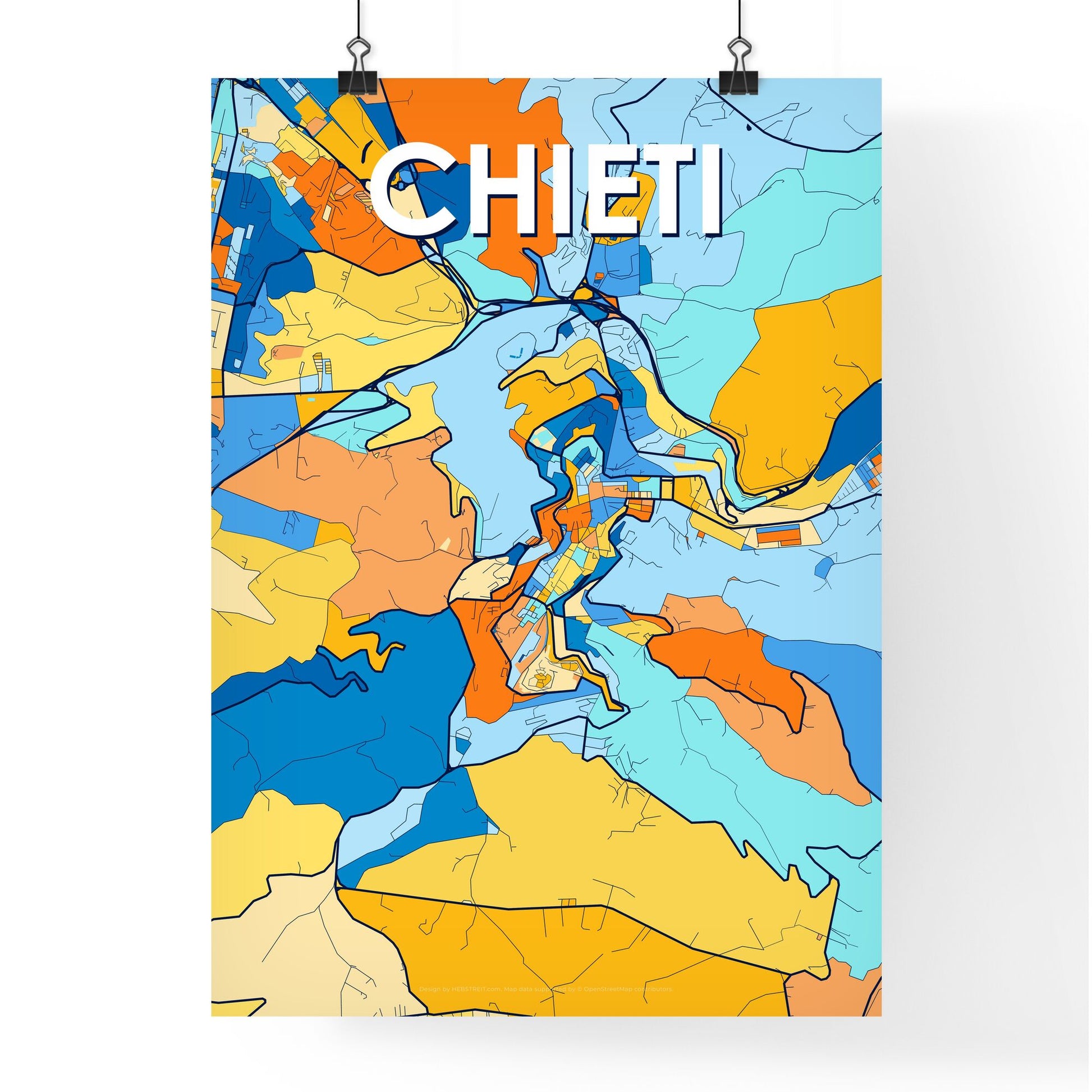 CHIETI ITALY Vibrant Colorful Art Map Poster Blue Orange
