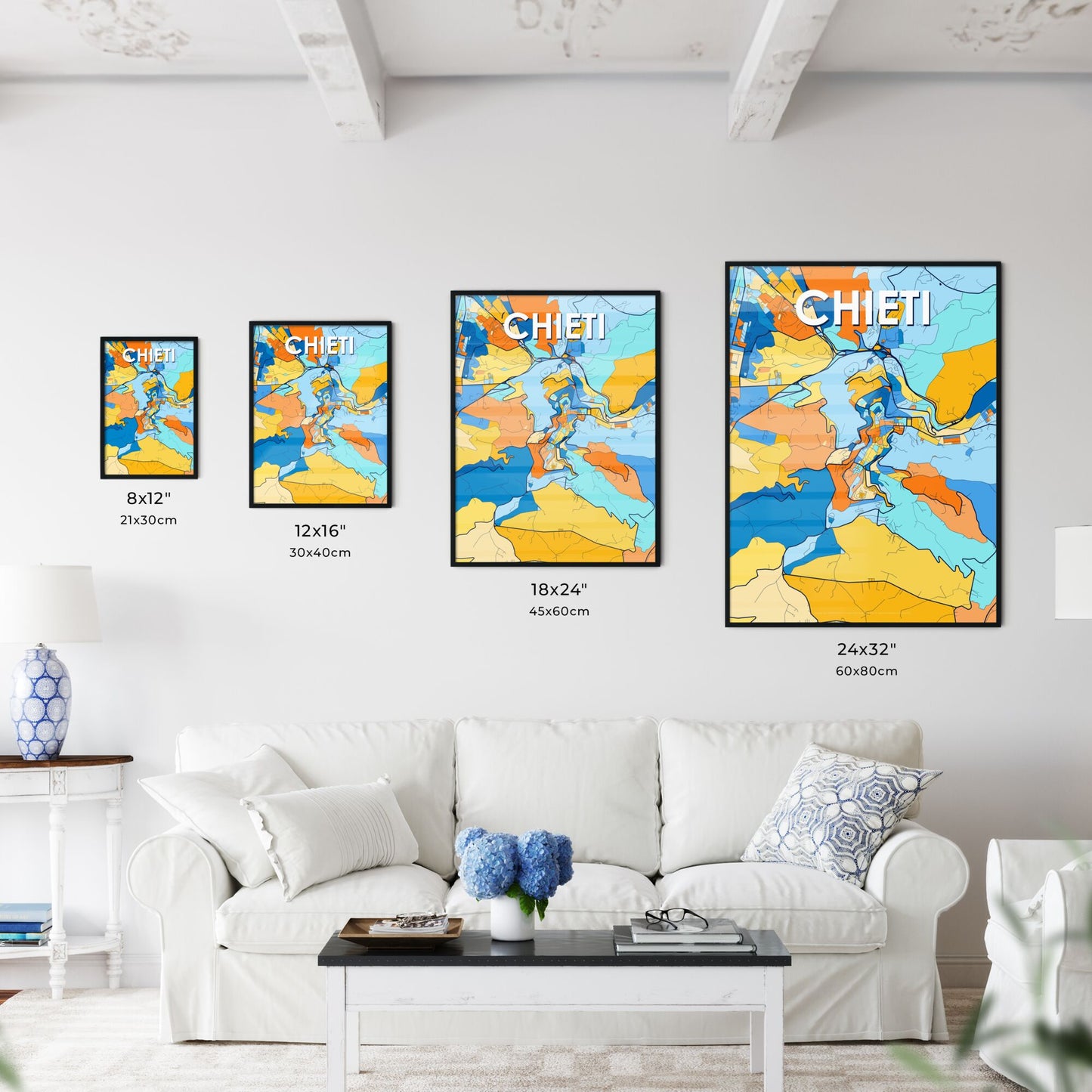 CHIETI ITALY Vibrant Colorful Art Map Poster Blue Orange