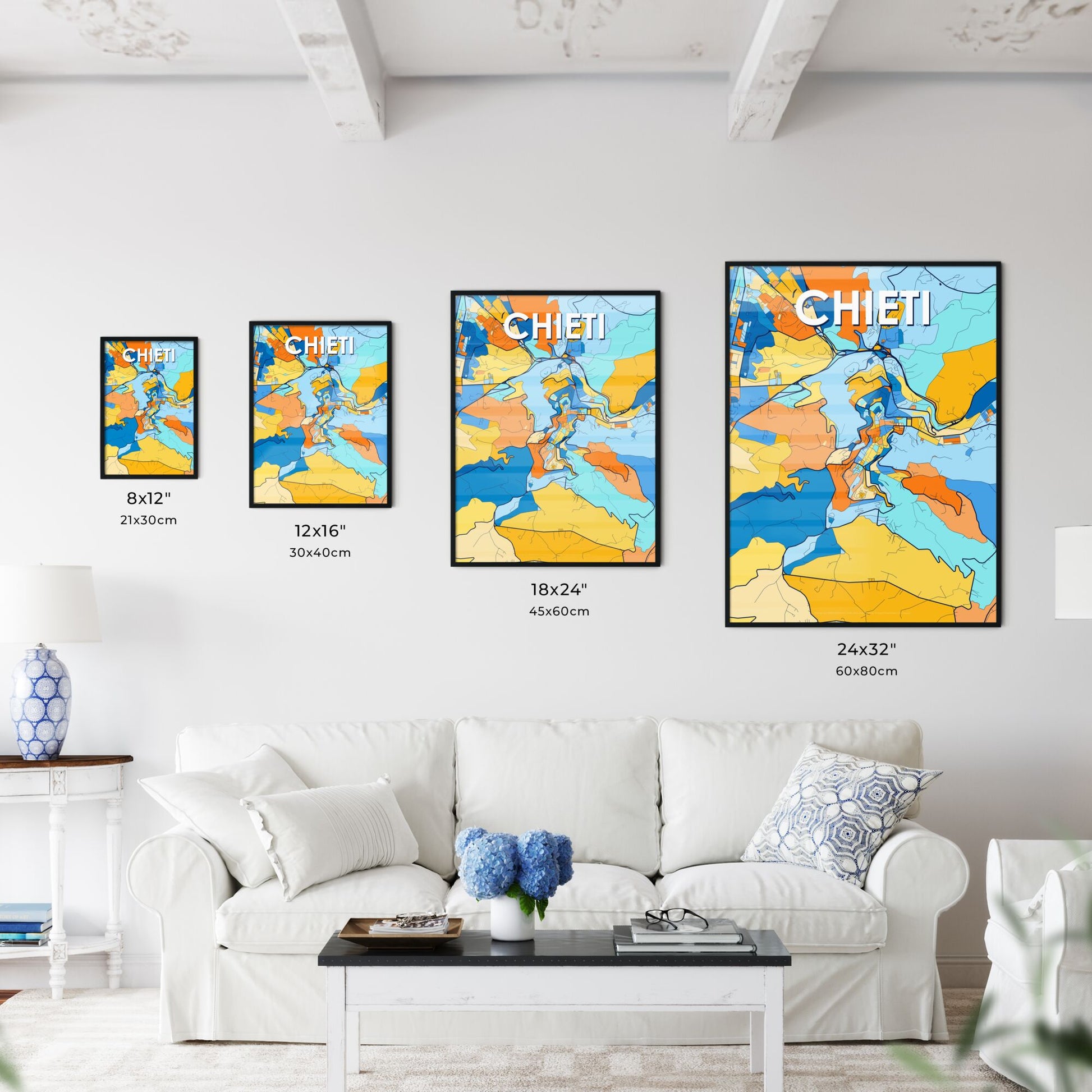 CHIETI ITALY Vibrant Colorful Art Map Poster Blue Orange