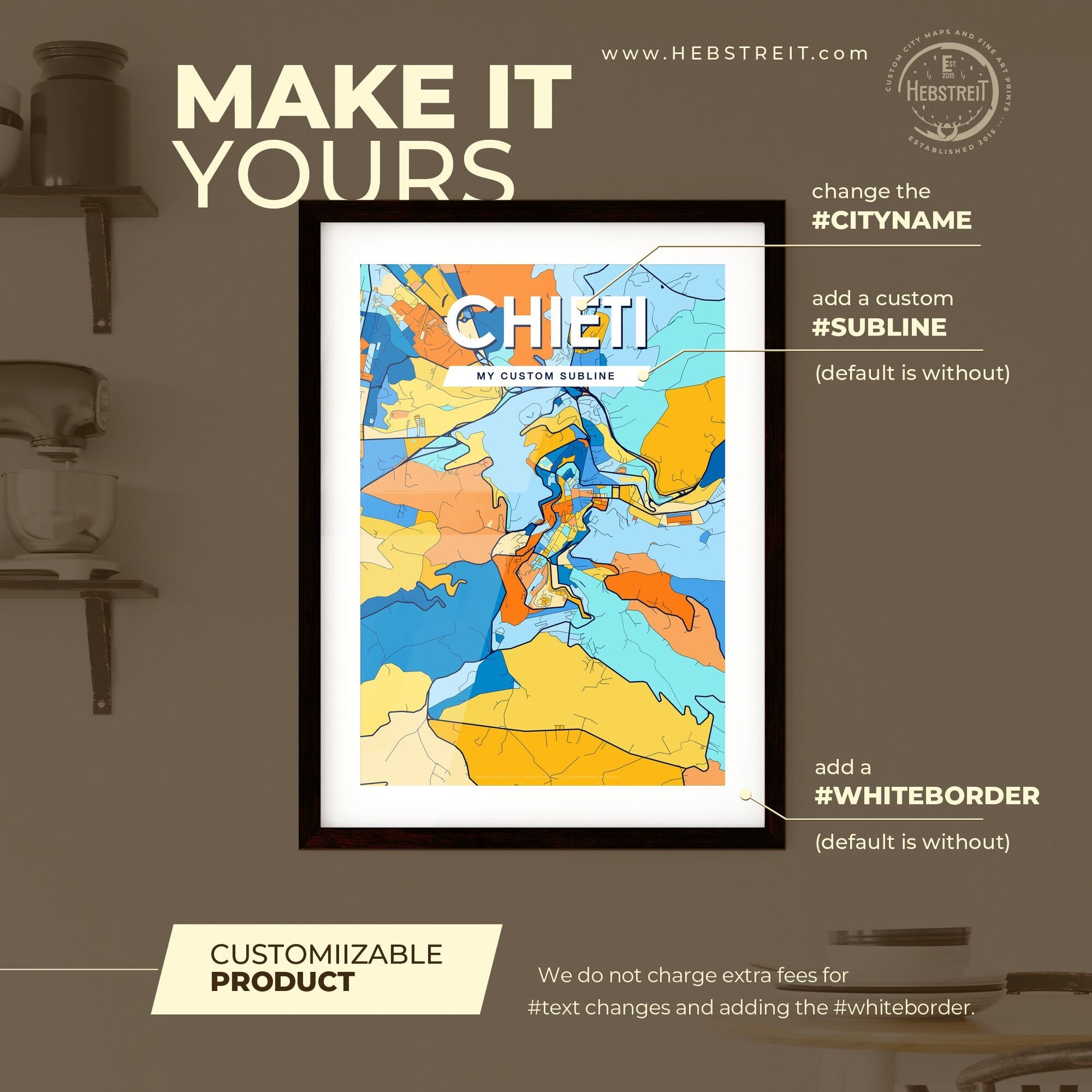 CHIETI ITALY Vibrant Colorful Art Map Poster Blue Orange