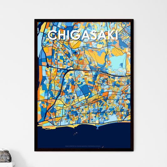 CHIGASAKI JAPAN Vibrant Colorful Art Map Poster Blue Orange