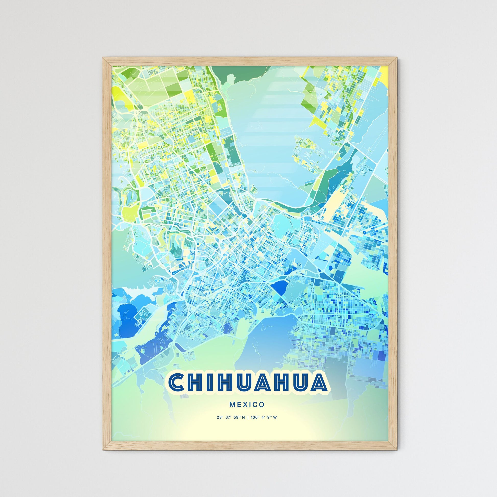 Colorful Chihuahua Mexico Fine Art Map Cool Blue