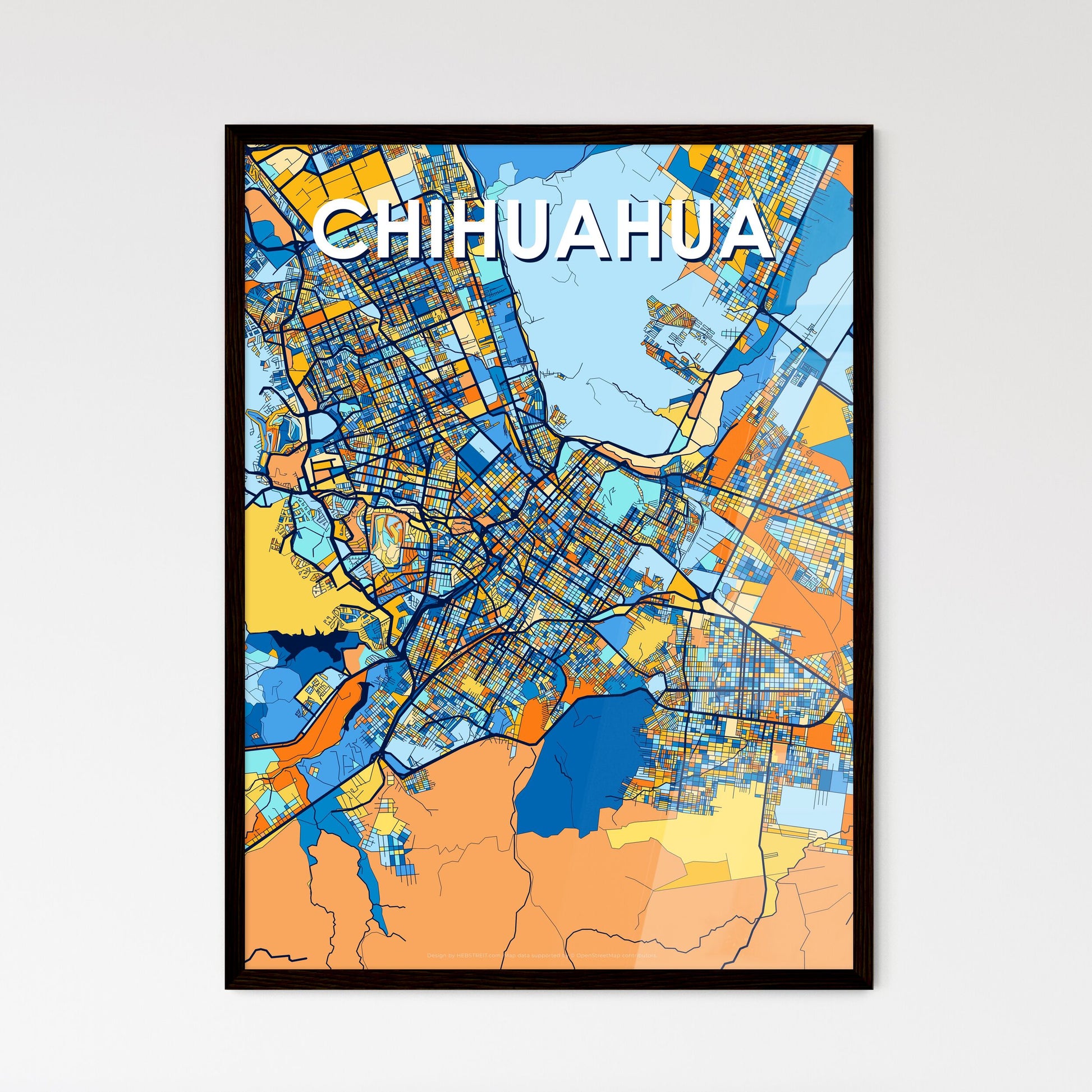 CHIHUAHUA MEXICO Vibrant Colorful Art Map Poster Blue Orange