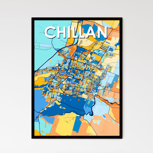 CHILLAN CHILE Vibrant Colorful Art Map Poster Blue Orange