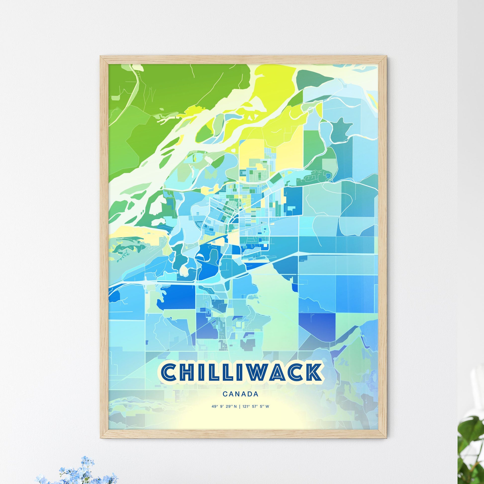 Colorful Chilliwack Canada Fine Art Map Cool Blue