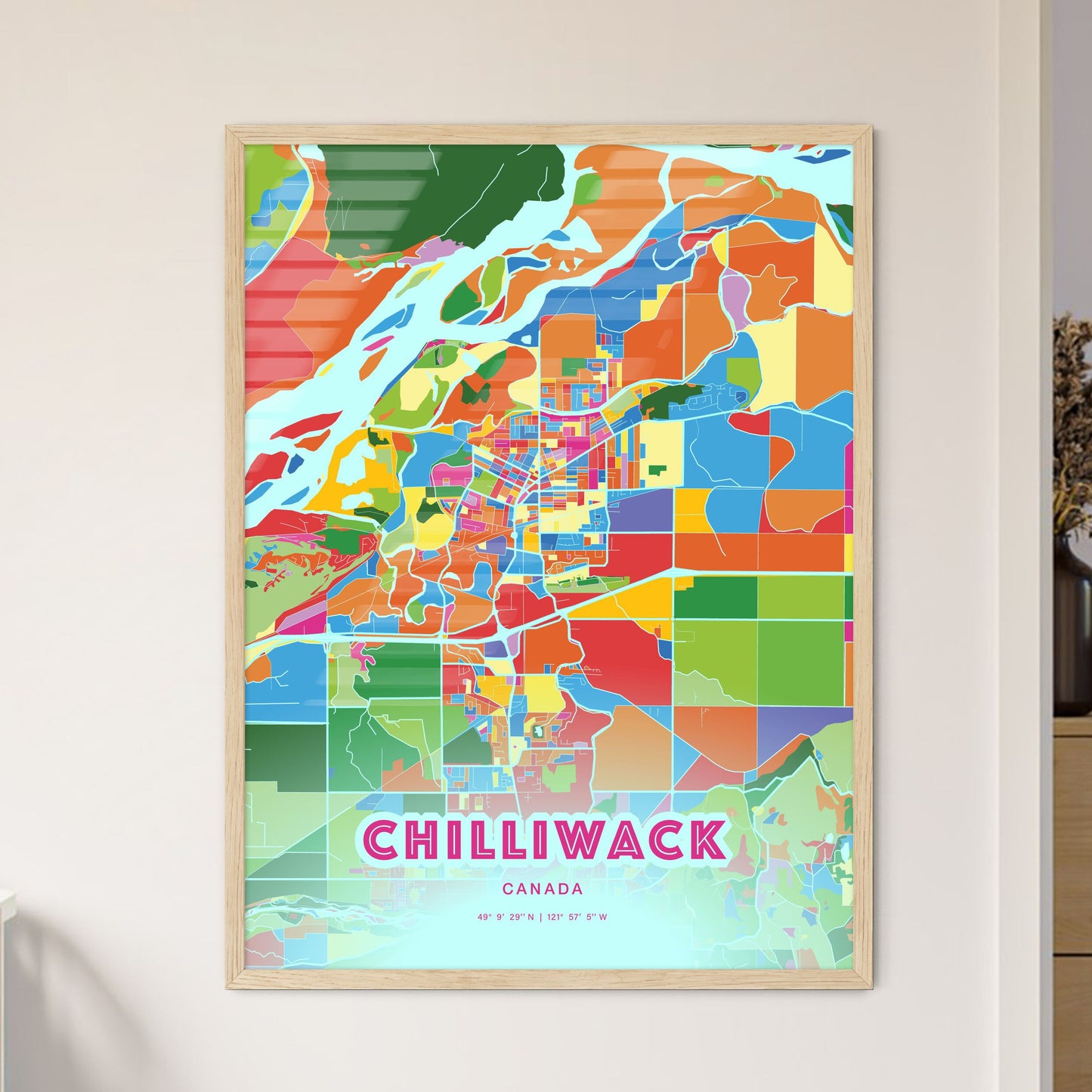 Colorful Chilliwack Canada Fine Art Map Crazy Colors