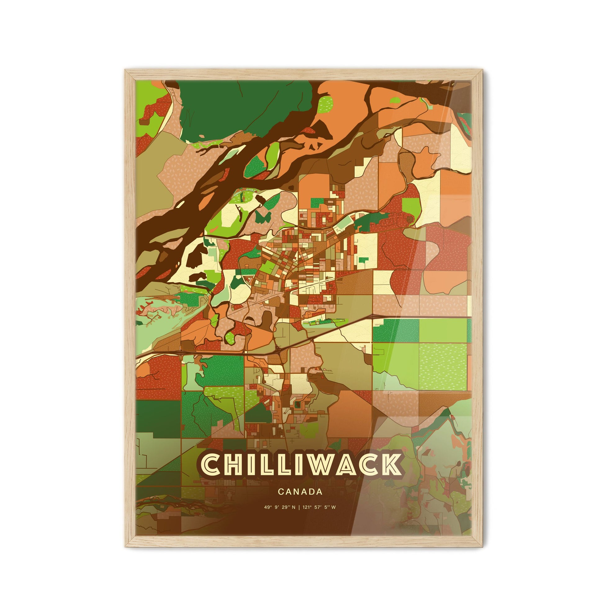 Colorful Chilliwack Canada Fine Art Map Farmhouse