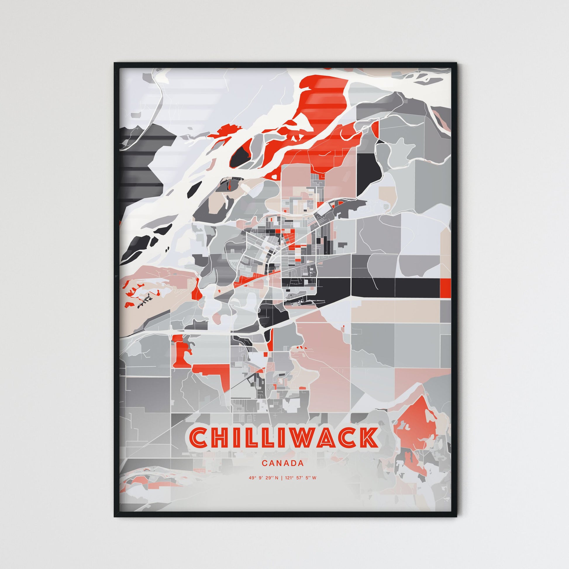 Colorful Chilliwack Canada Fine Art Map Modern Expressive