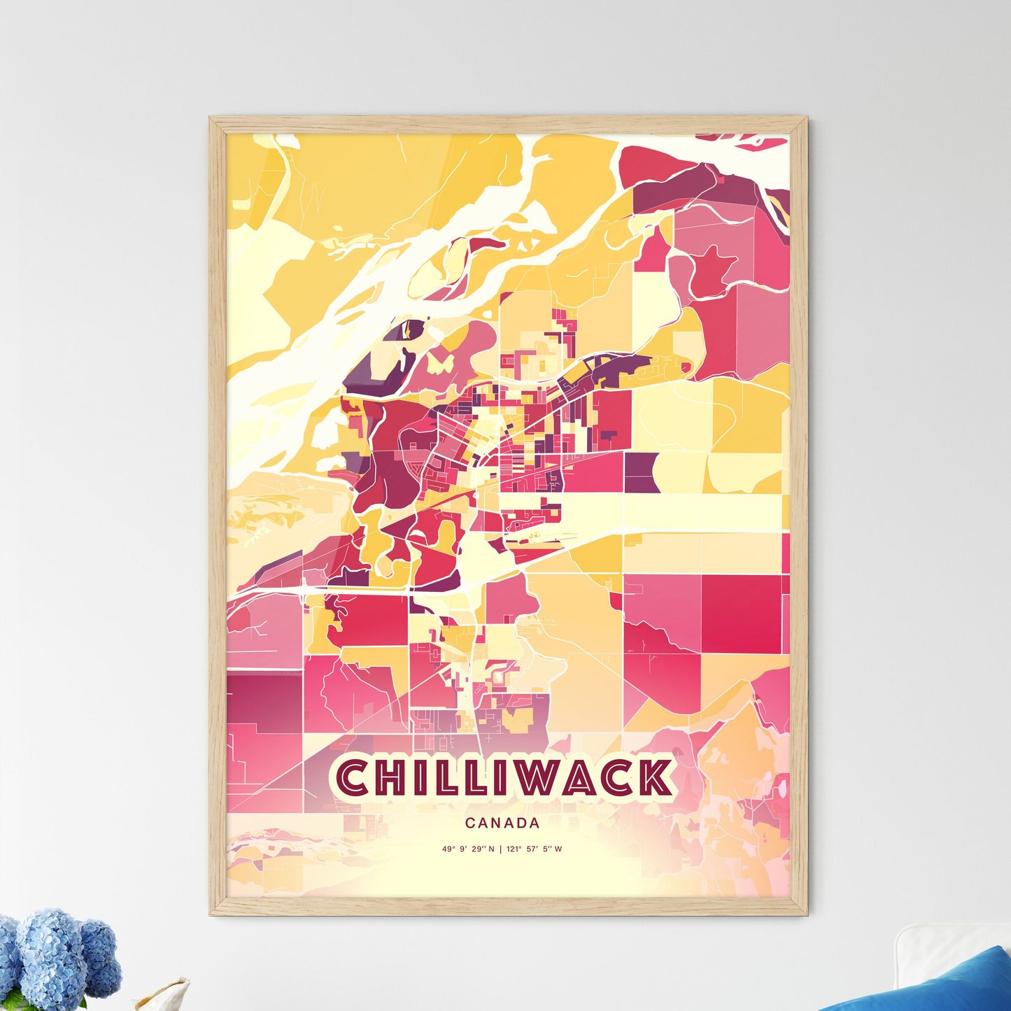 Colorful Chilliwack Canada Fine Art Map Hot Red