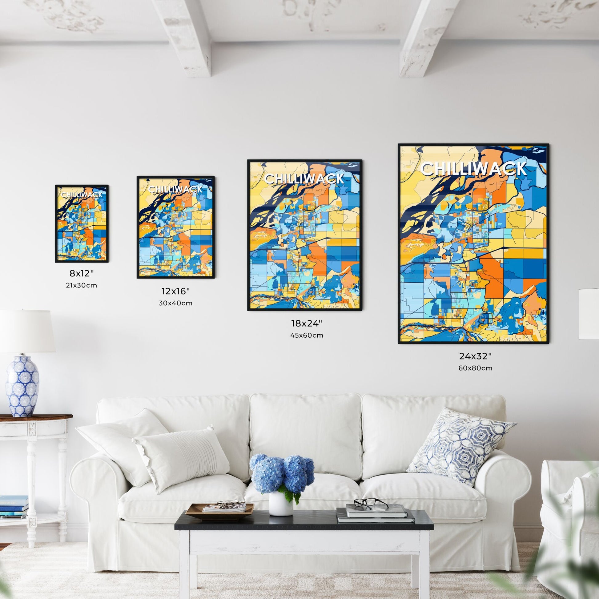 CHILLIWACK CANADA Vibrant Colorful Art Map Poster Blue Orange