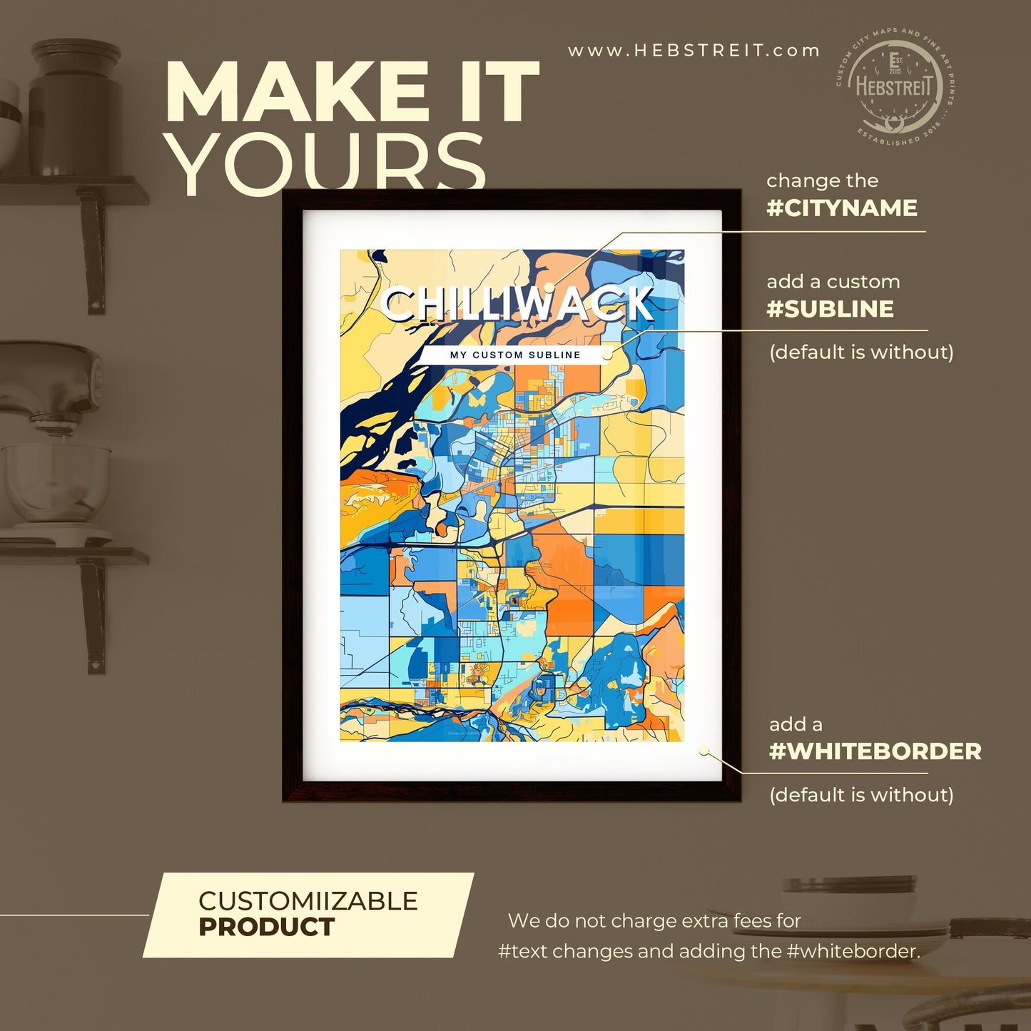 CHILLIWACK CANADA Vibrant Colorful Art Map Poster Blue Orange