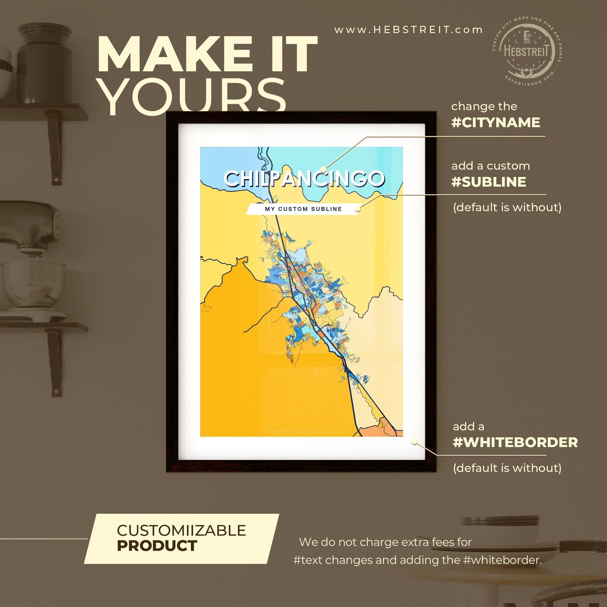 CHILPANCINGO MEXICO Vibrant Colorful Art Map Poster Blue Orange