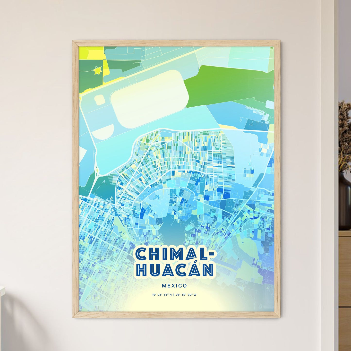 Colorful Chimalhuacán Mexico Fine Art Map Cool Blue
