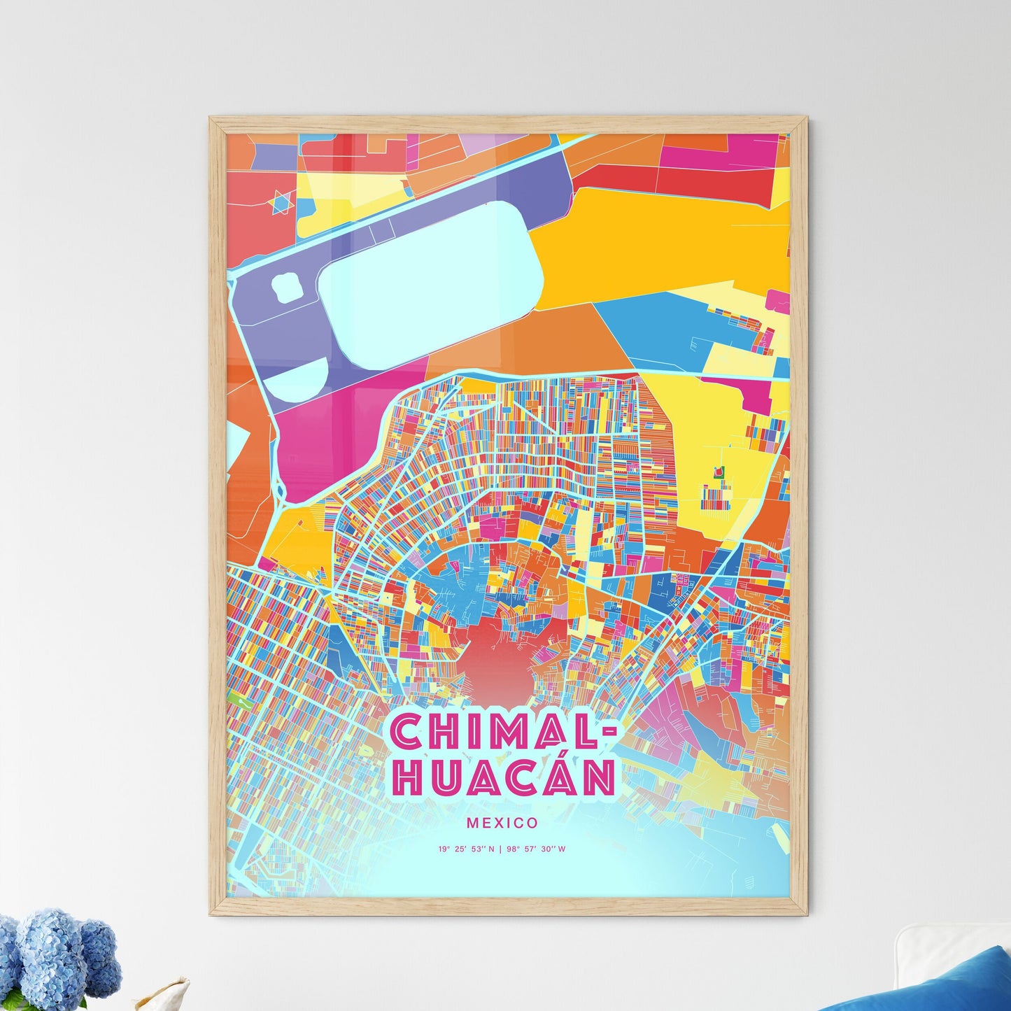 Colorful Chimalhuacán Mexico Fine Art Map Crazy Colors