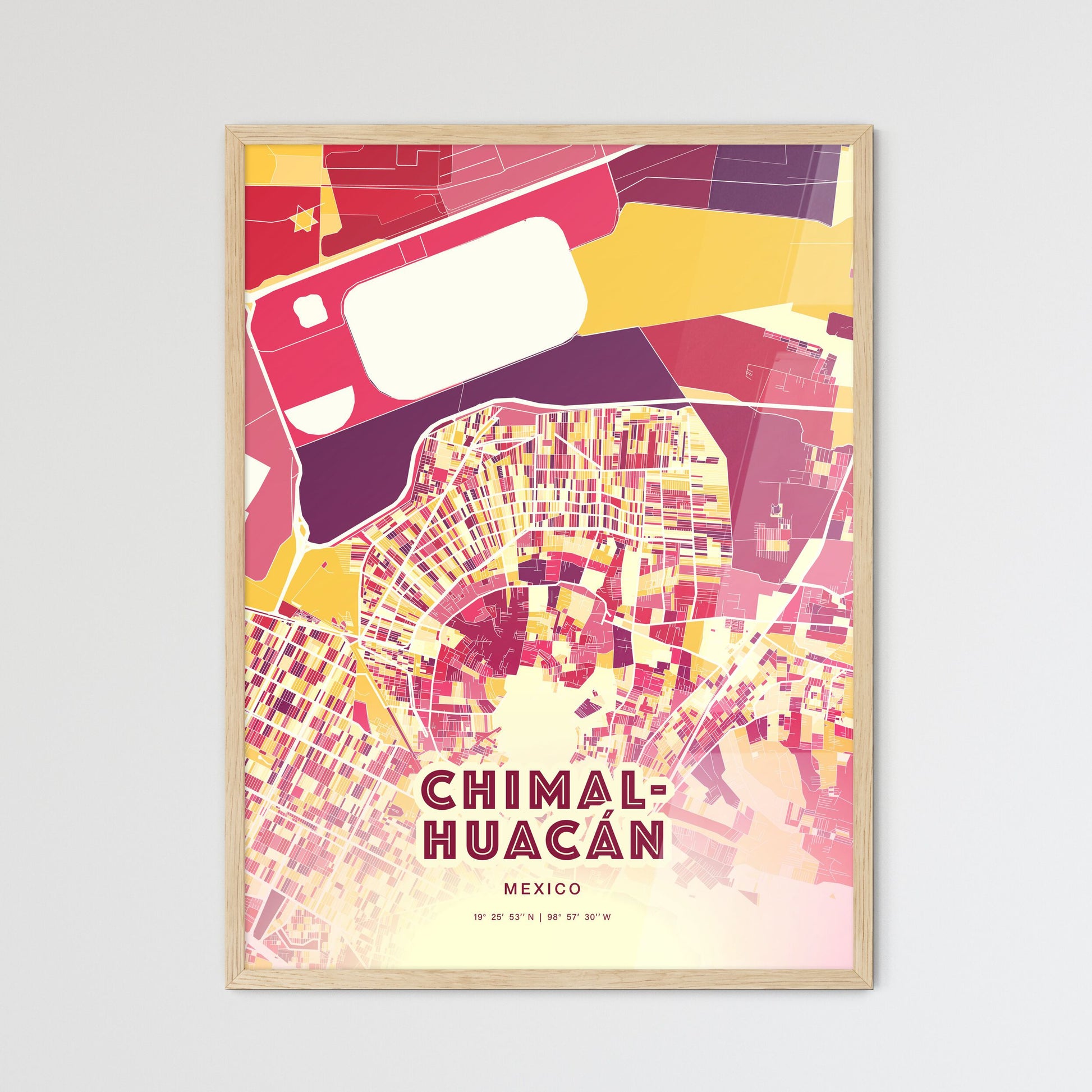 Colorful Chimalhuacán Mexico Fine Art Map Hot Red