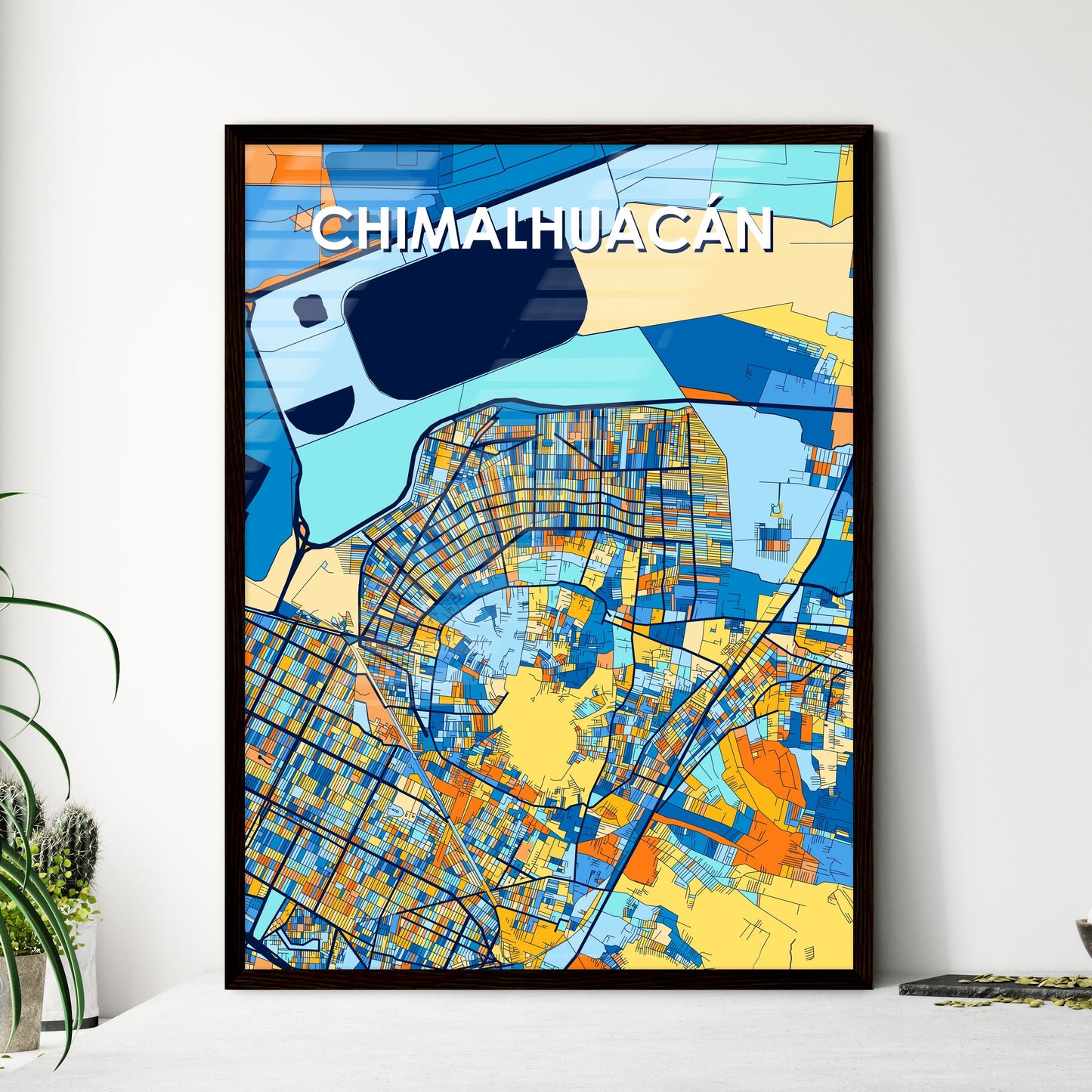 CHIMALHUACÁN MEXICO Vibrant Colorful Art Map Poster Blue Orange