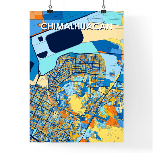 CHIMALHUACÁN MEXICO Vibrant Colorful Art Map Poster Blue Orange
