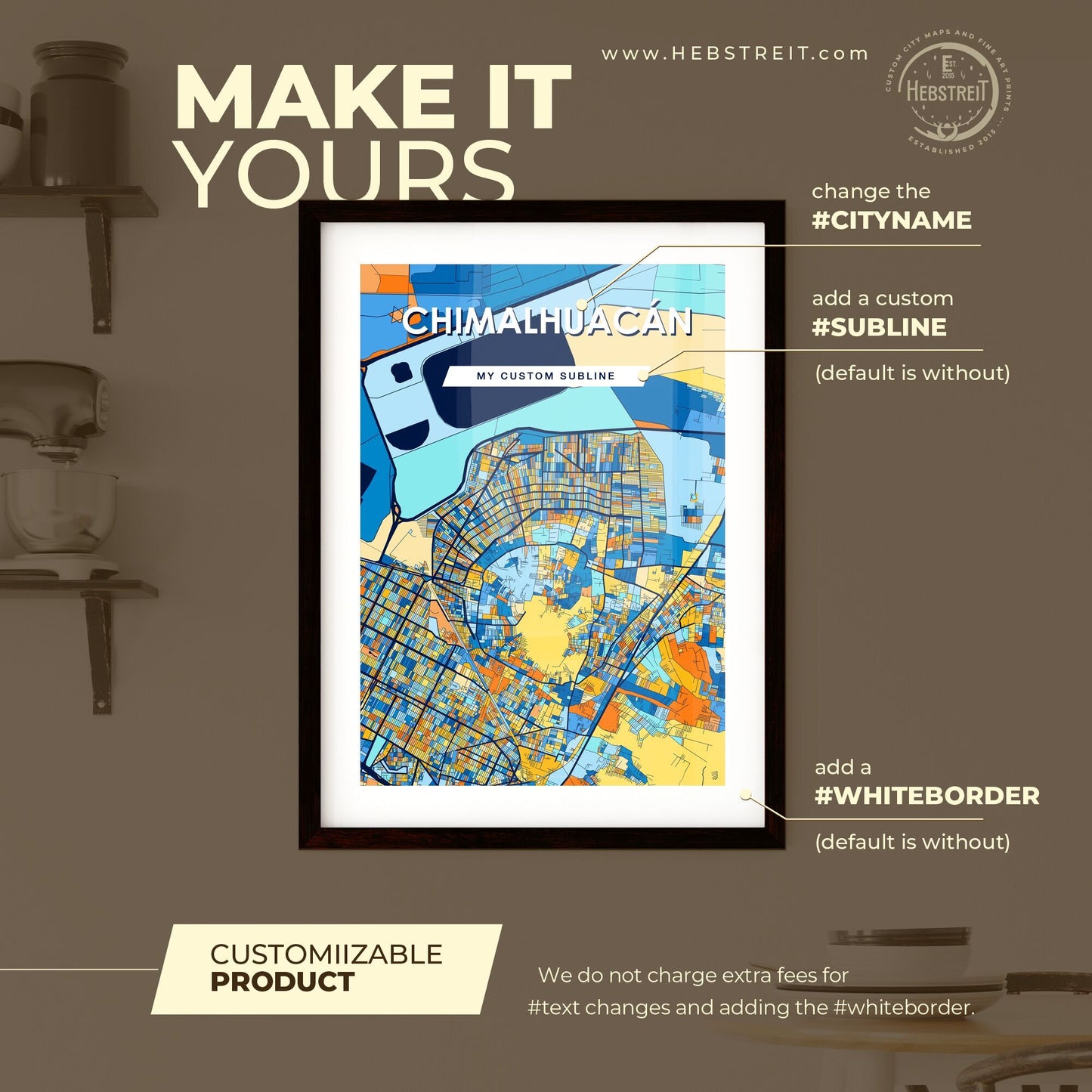 CHIMALHUACÁN MEXICO Vibrant Colorful Art Map Poster Blue Orange