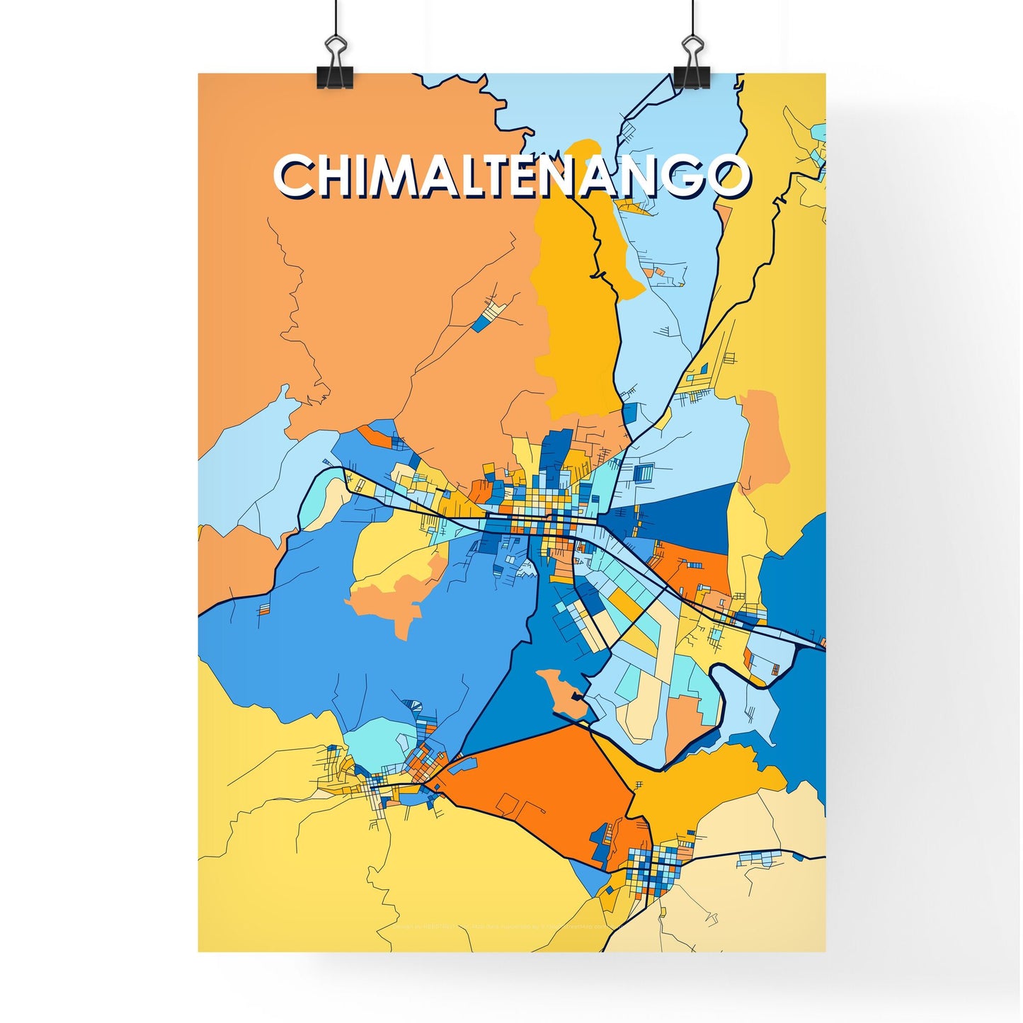 CHIMALTENANGO GUATEMALA Vibrant Colorful Art Map Poster Blue Orange