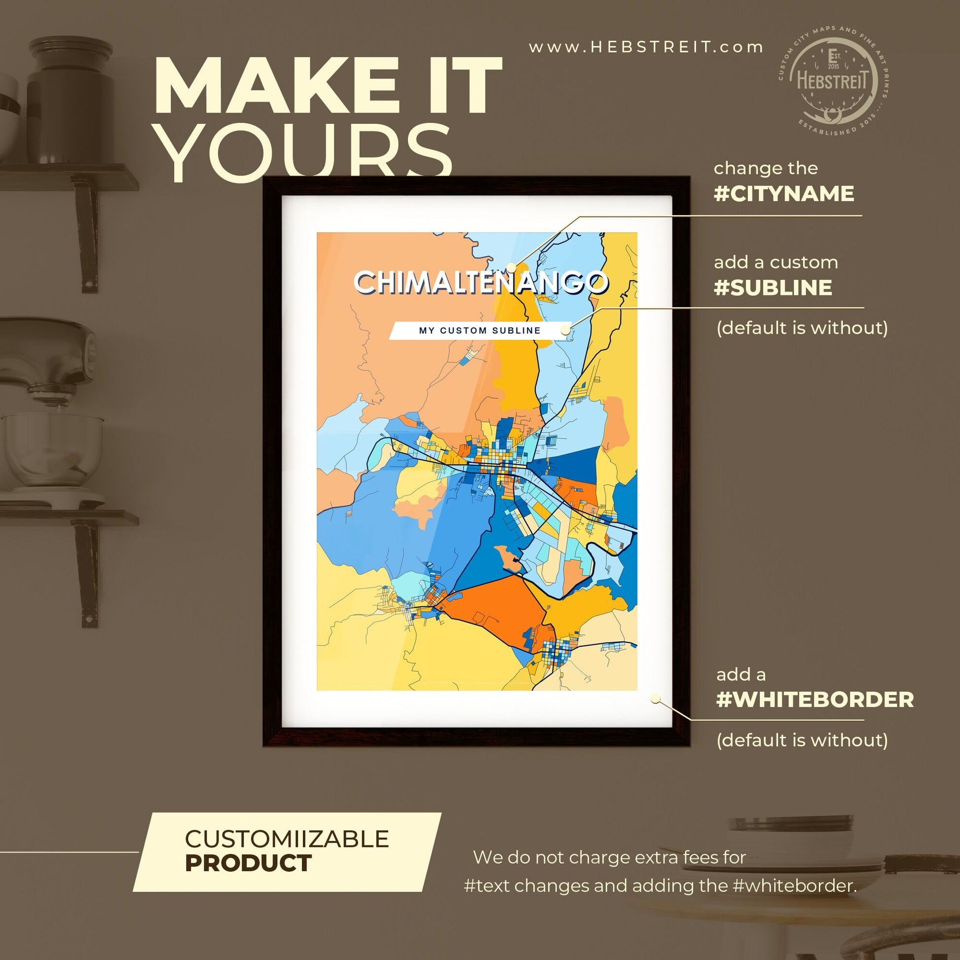 CHIMALTENANGO GUATEMALA Vibrant Colorful Art Map Poster Blue Orange