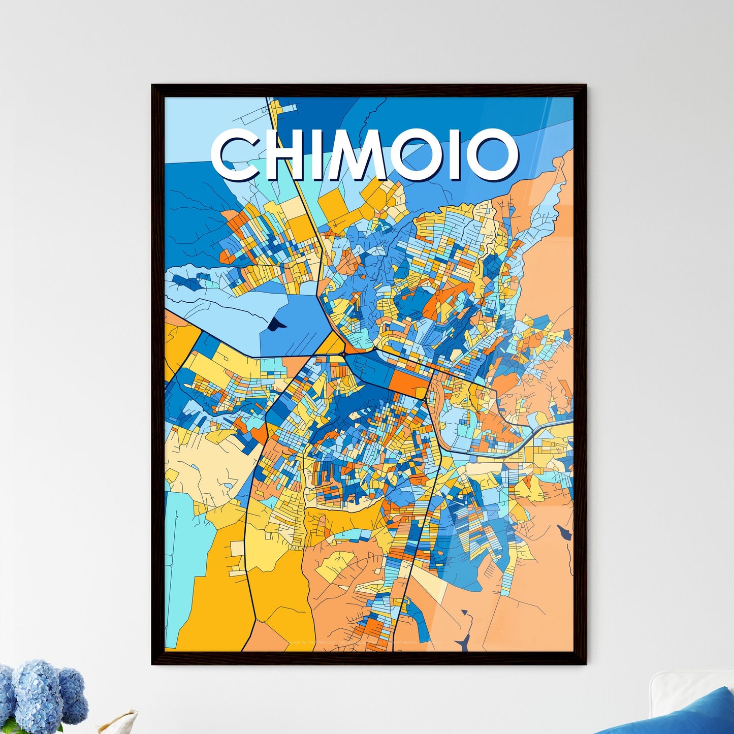CHIMOIO MOZAMBIQUE Vibrant Colorful Art Map Poster Blue Orange
