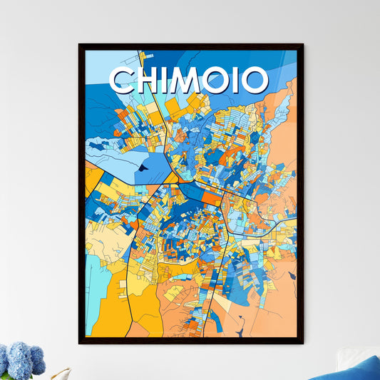 CHIMOIO MOZAMBIQUE Vibrant Colorful Art Map Poster Blue Orange