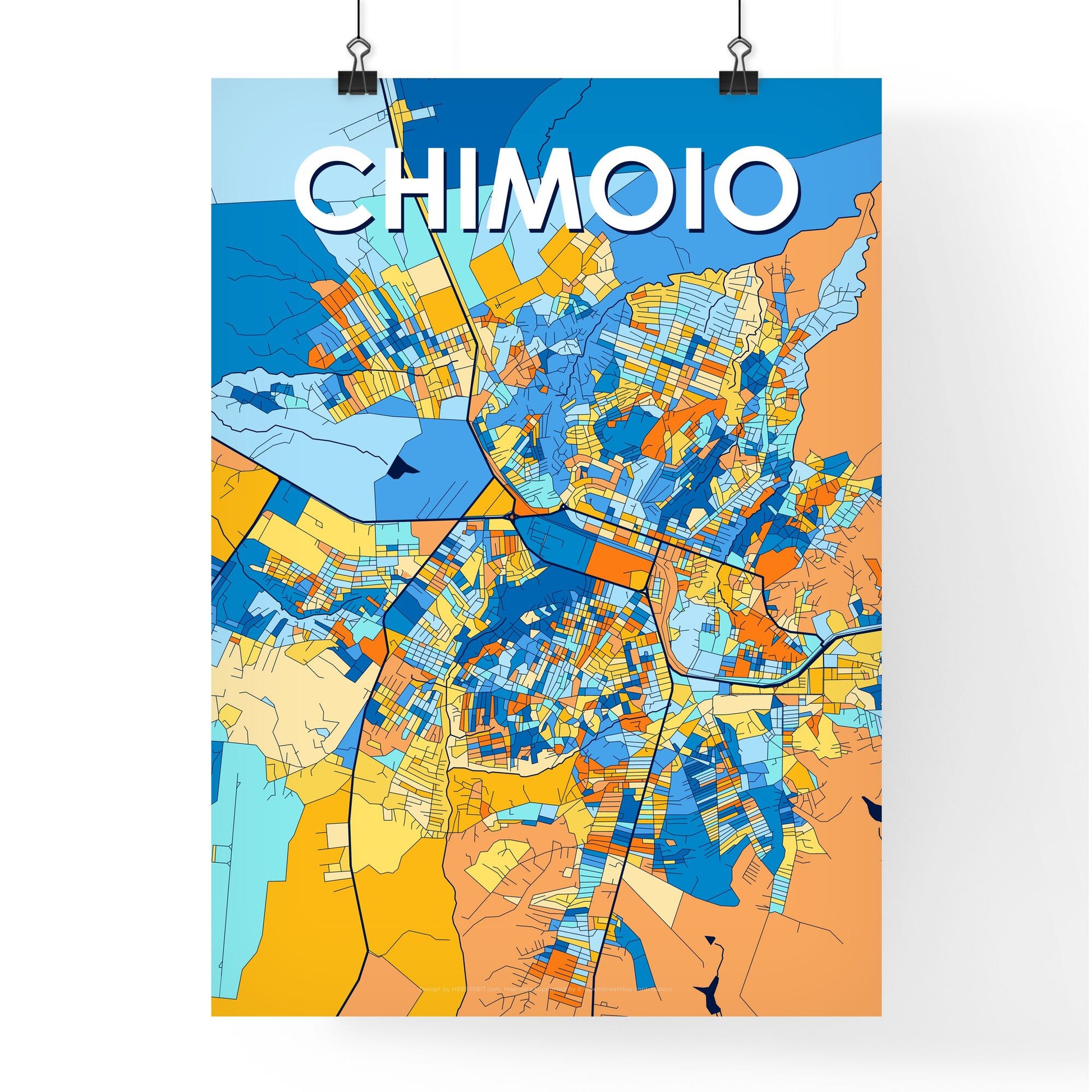 CHIMOIO MOZAMBIQUE Vibrant Colorful Art Map Poster Blue Orange
