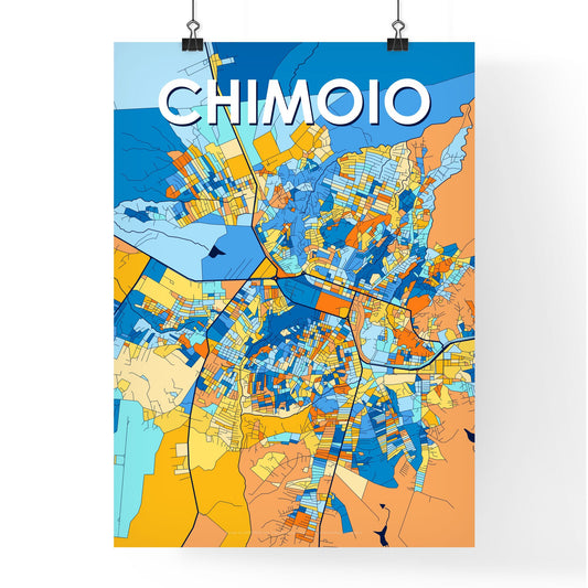 CHIMOIO MOZAMBIQUE Vibrant Colorful Art Map Poster Blue Orange