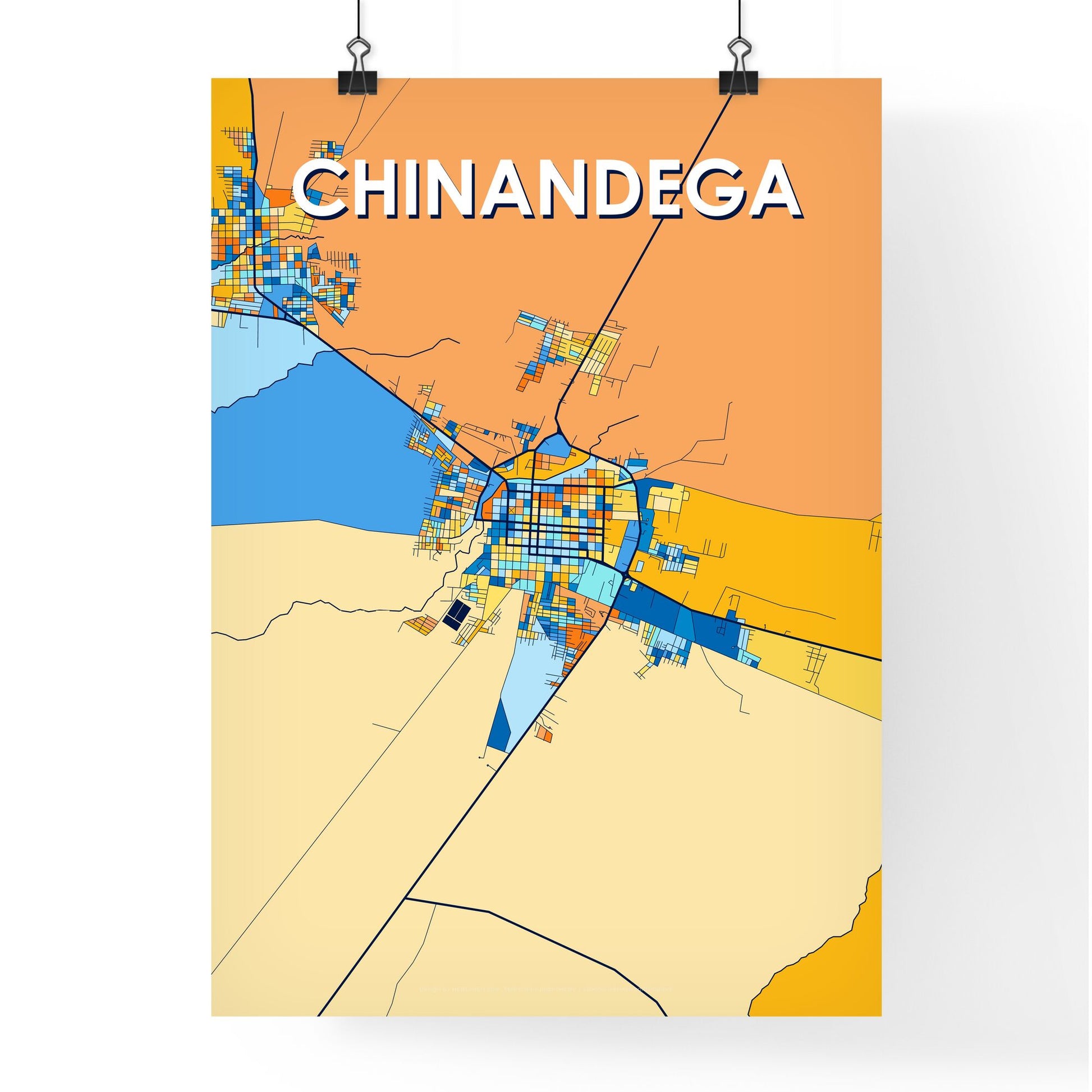 CHINANDEGA NICARAGUA Vibrant Colorful Art Map Poster Blue Orange