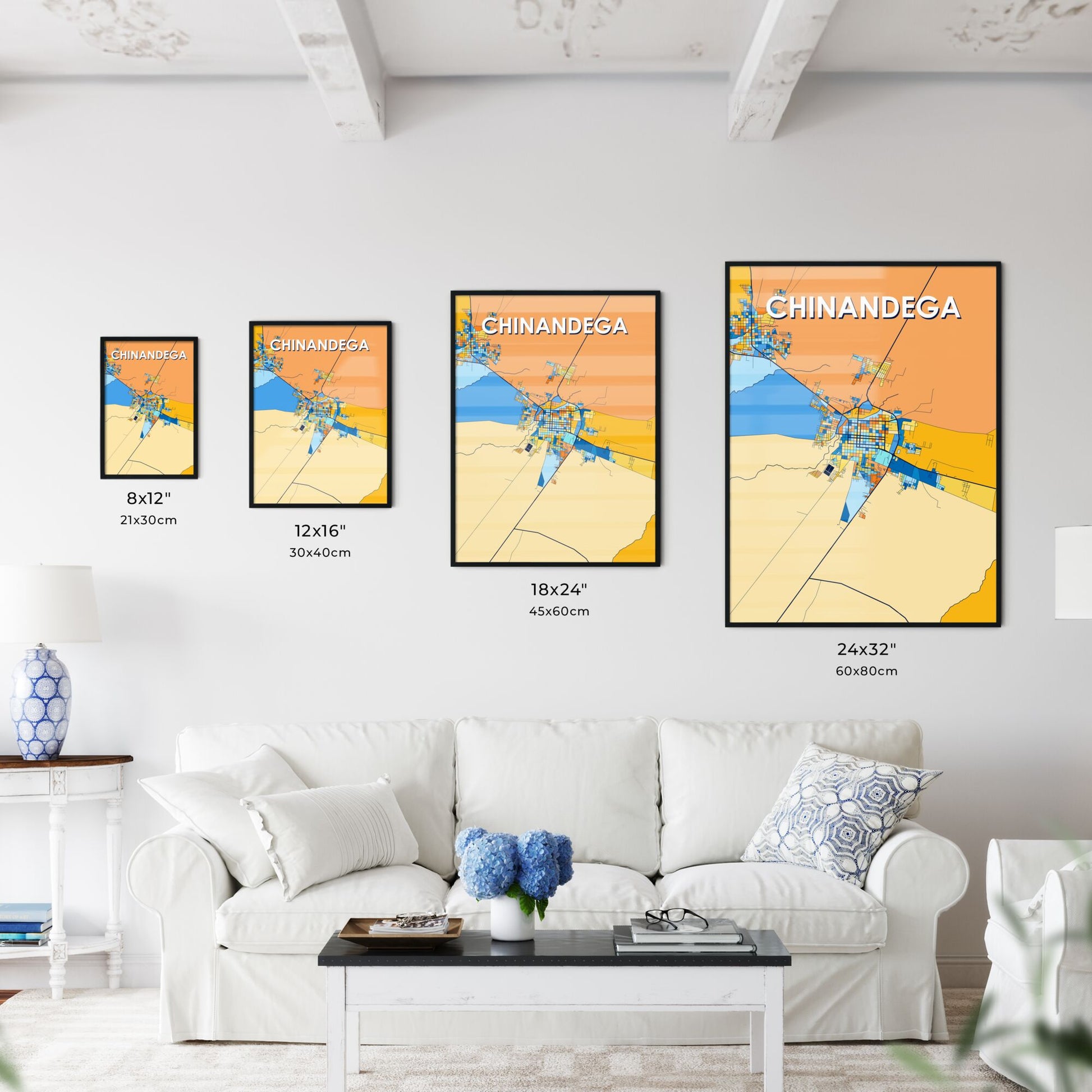 CHINANDEGA NICARAGUA Vibrant Colorful Art Map Poster Blue Orange