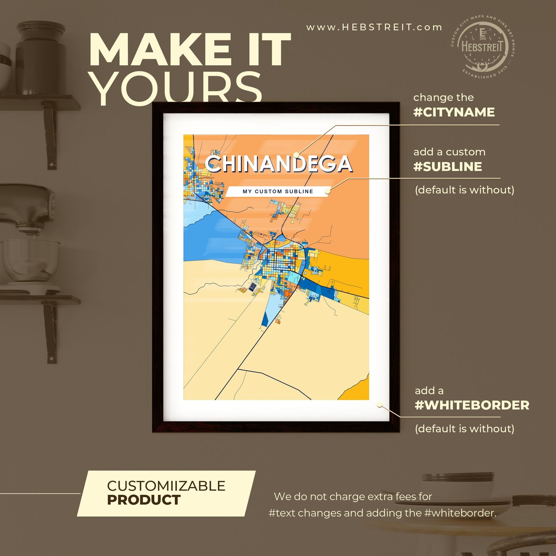 CHINANDEGA NICARAGUA Vibrant Colorful Art Map Poster Blue Orange