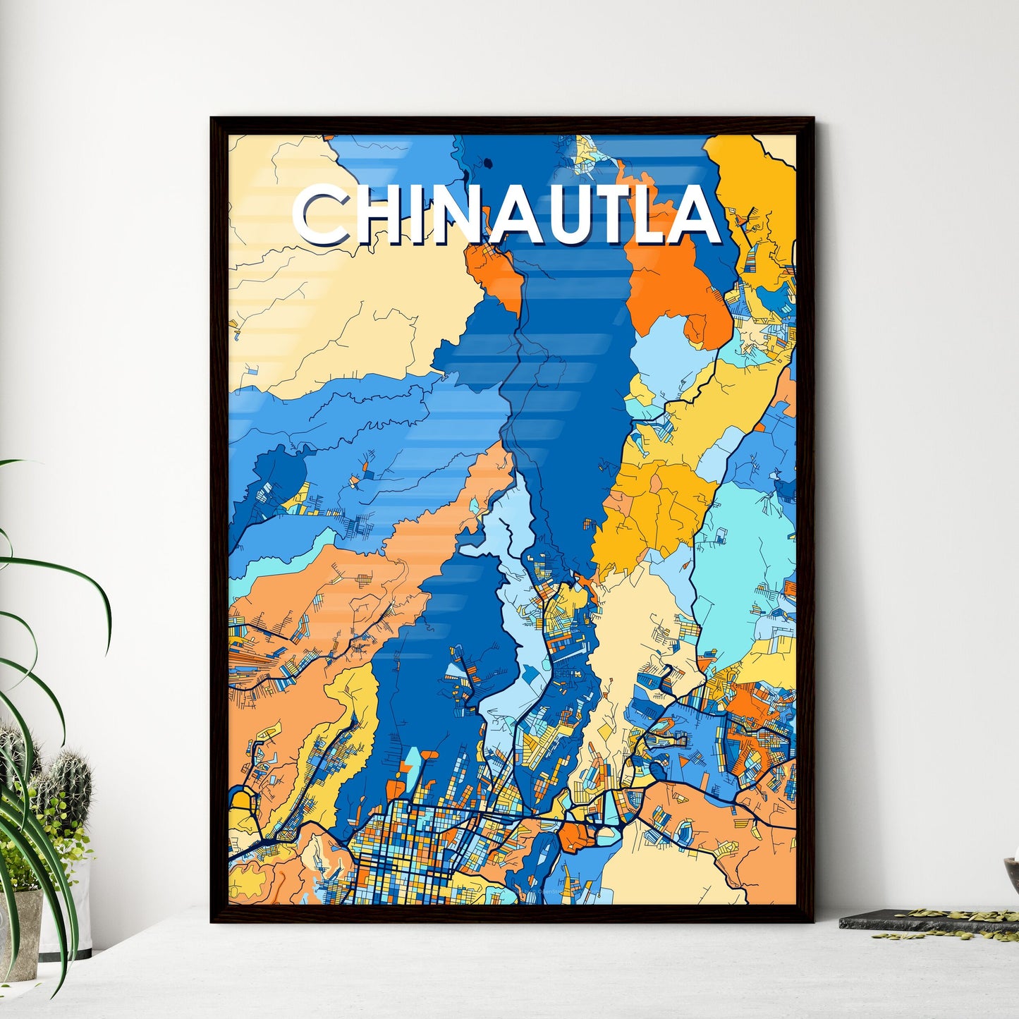 CHINAUTLA GUATEMALA Vibrant Colorful Art Map Poster Blue Orange